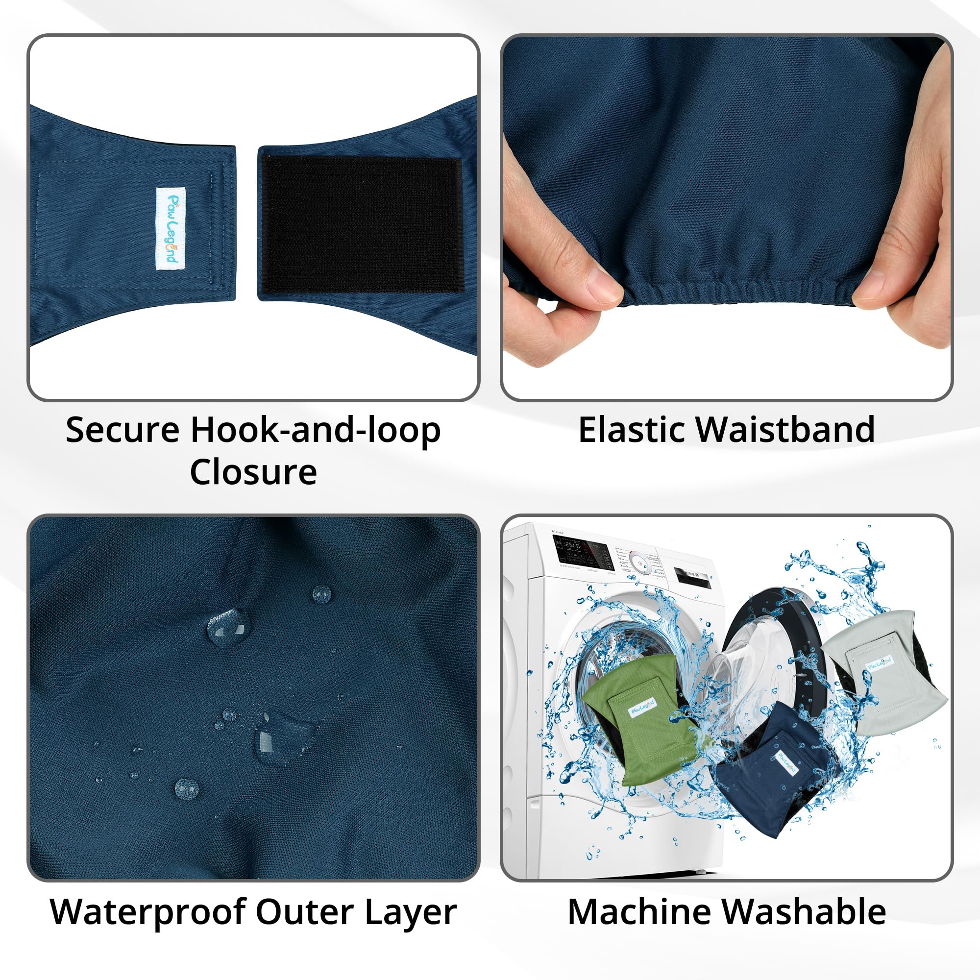 Paw Legend Washable Dog Belly Band Wrap Diapers For Male Dog | High Absorbing Puppy & Doggy Diapers Male (3 Pack,Army,Grey,Navy,Xs)