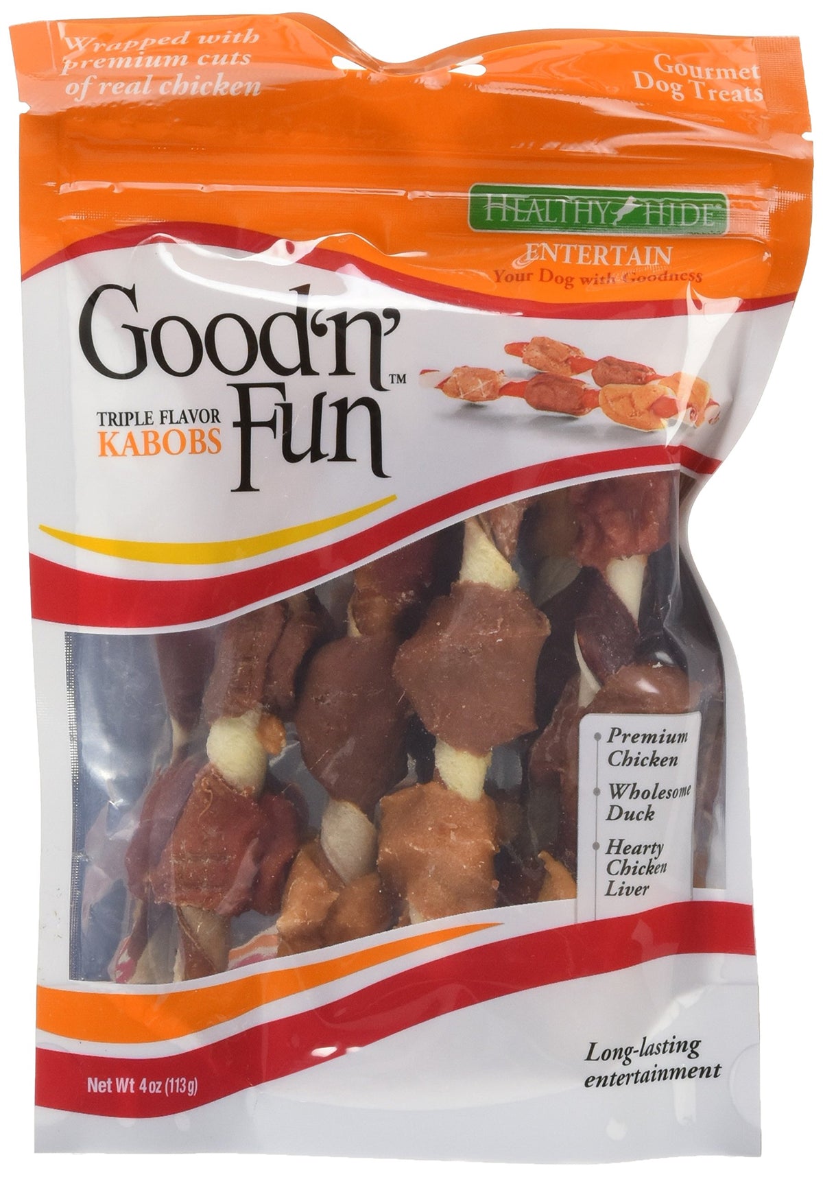 Healthy Hide Good N Fun Triple-Flavor Chews, Chicken, Duck And Liver Kabobs 4-Ounce (3 Pack)