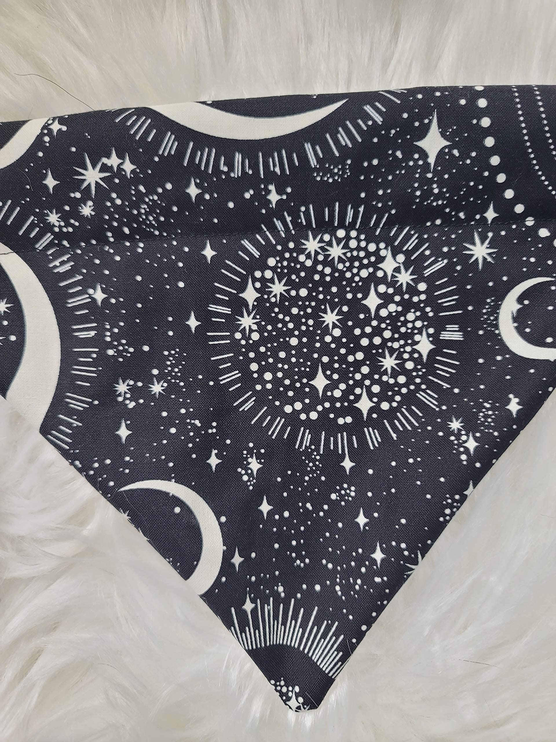 Glow In The Dark Black And White Moons And Stars Over The Collar Dog Bandana That Slips Onto Their Existing Collar Size Extra La