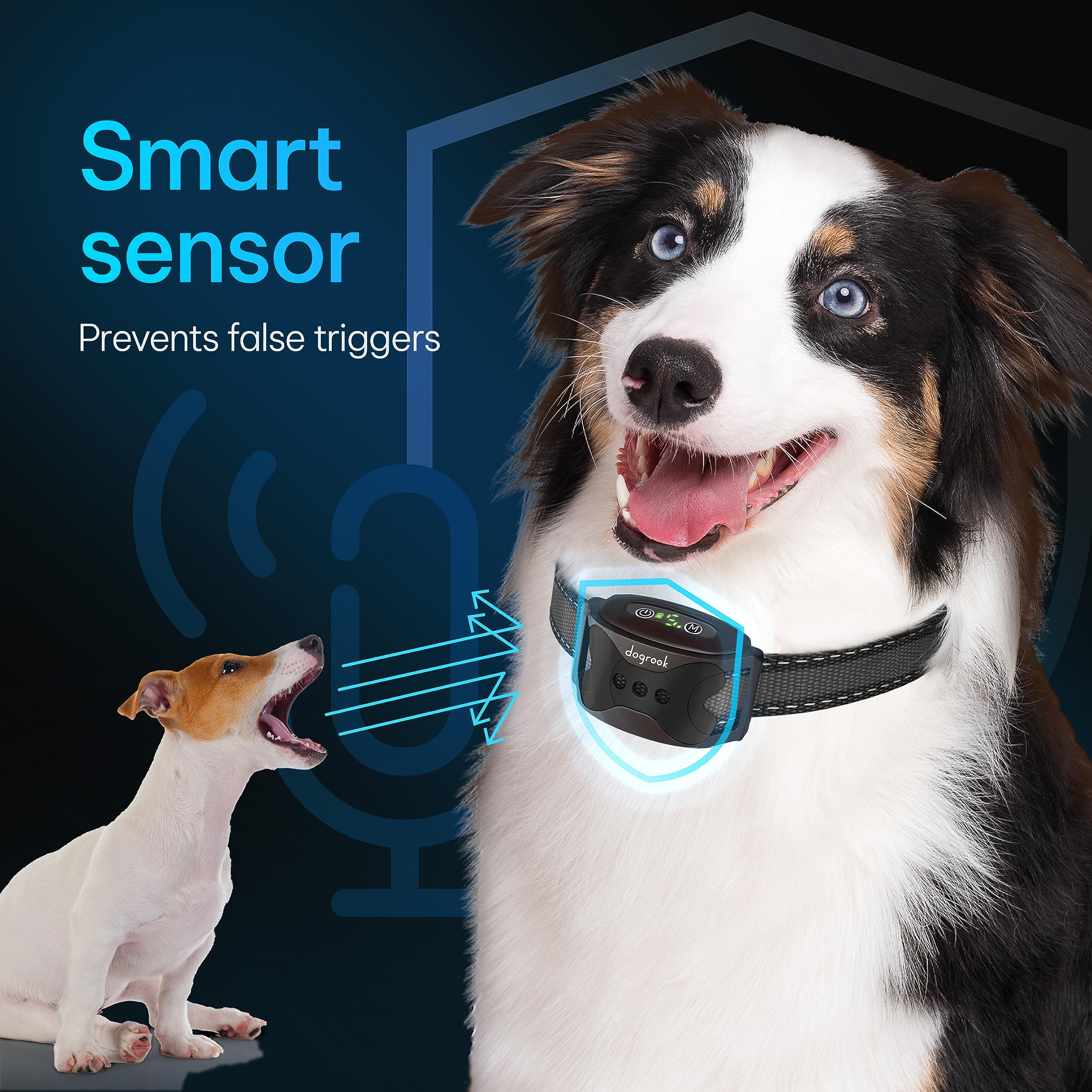 DogRook Rechargeable No Shock Dog Bark Collar - Beep & Vibration Training for Large, Medium & Small Dogs - 12-110 lbs, Black