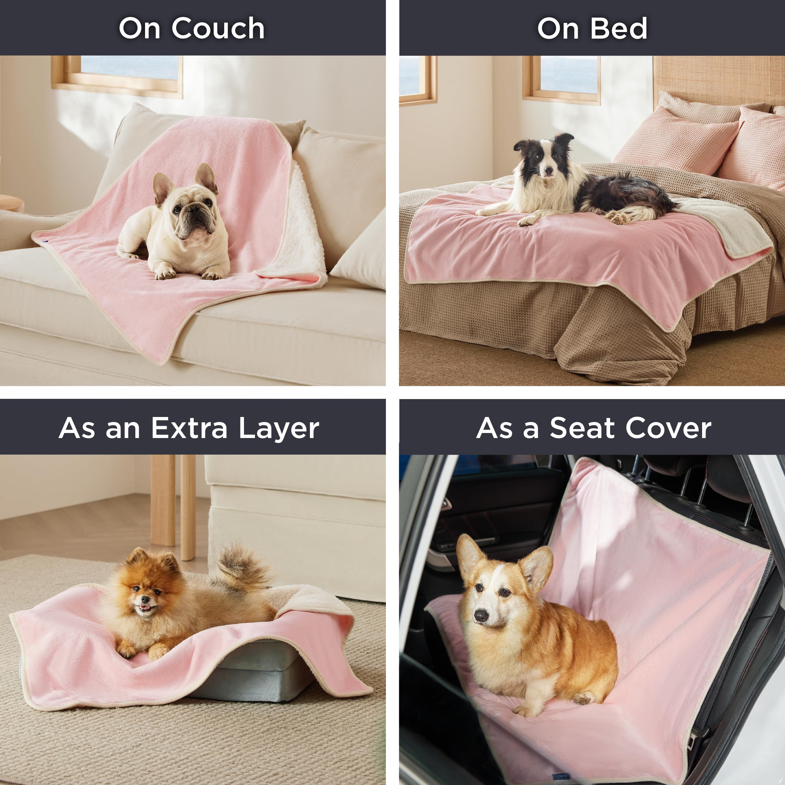 Bedsure Waterproof Blanket For Bed - Sherpa Fleece Waterproof Dog Blankets For Large Dogs, Pet Blankets For Bed/Couch/Dog Crate, Soft Plush Reversible Furniture Protector, Twin Size, 80'X60', Pink