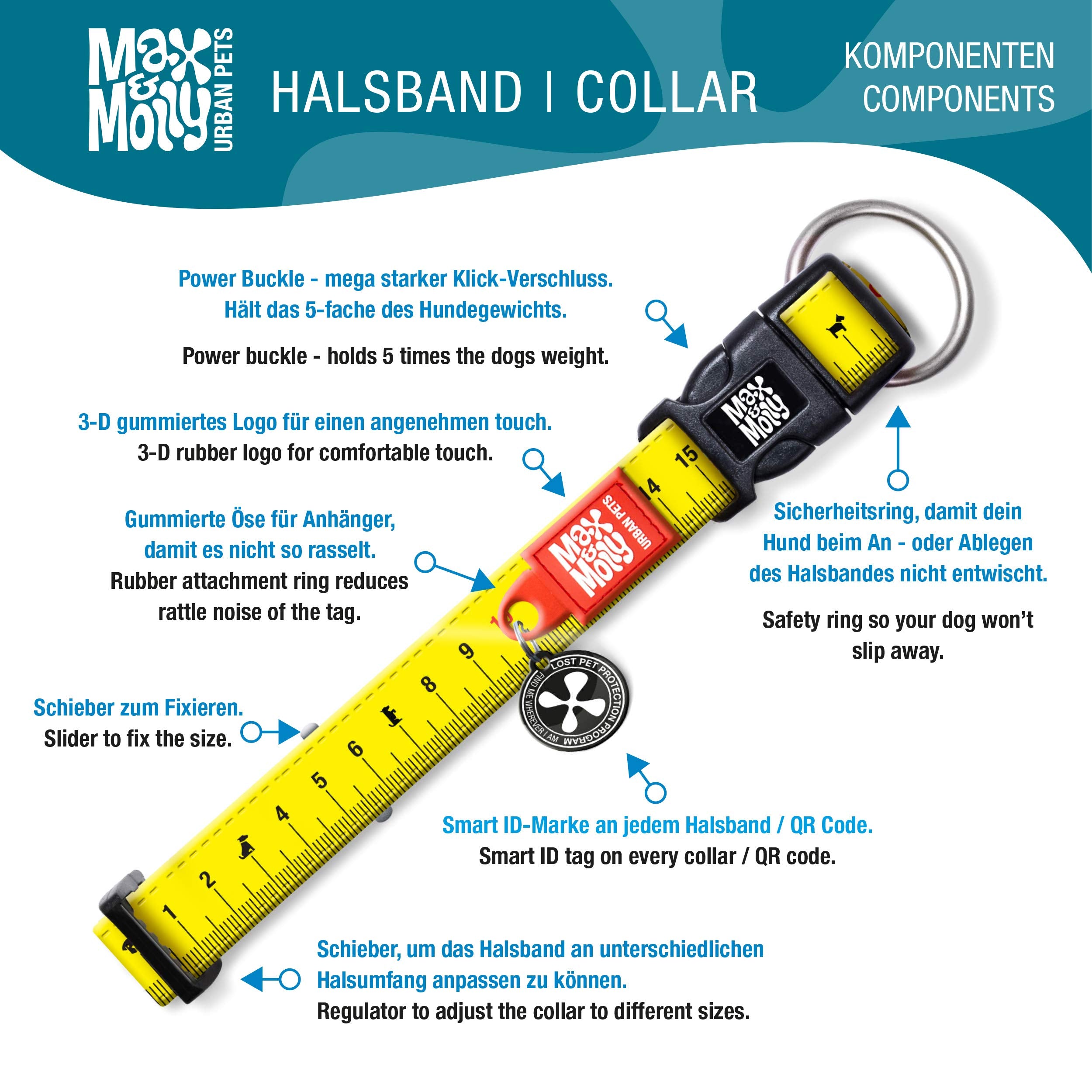 Max & Molly Smart ID Dog Collar with Gotcha! QR Safety Tag and Custom Pet Profile, Soft Padded Neoprene, Waterproof, Summertime,