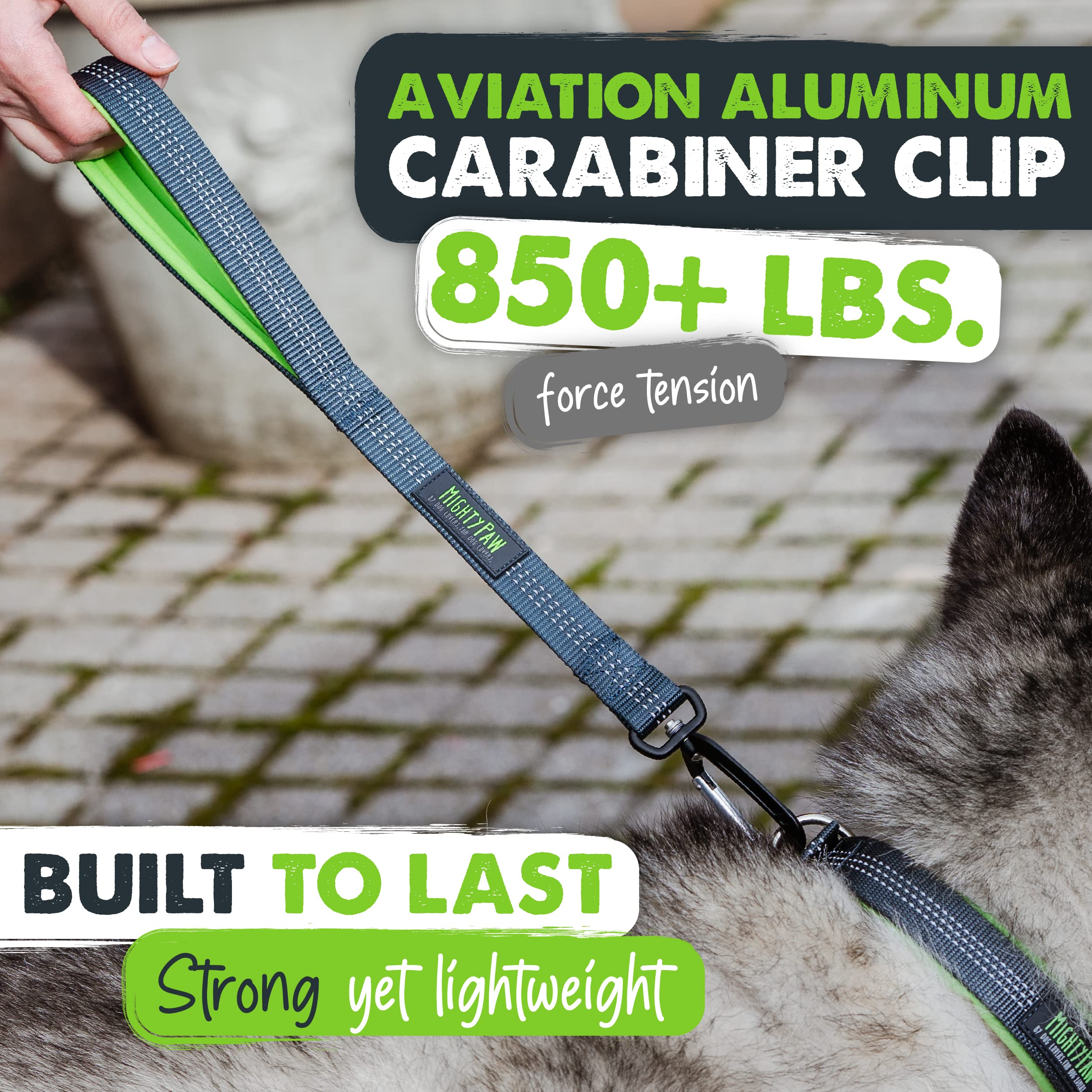 Mighty Paw Short Leash, Traffic Handle Dog Leash, Premium Quality Dog Lead With Padded Handle (18 In, Grey)