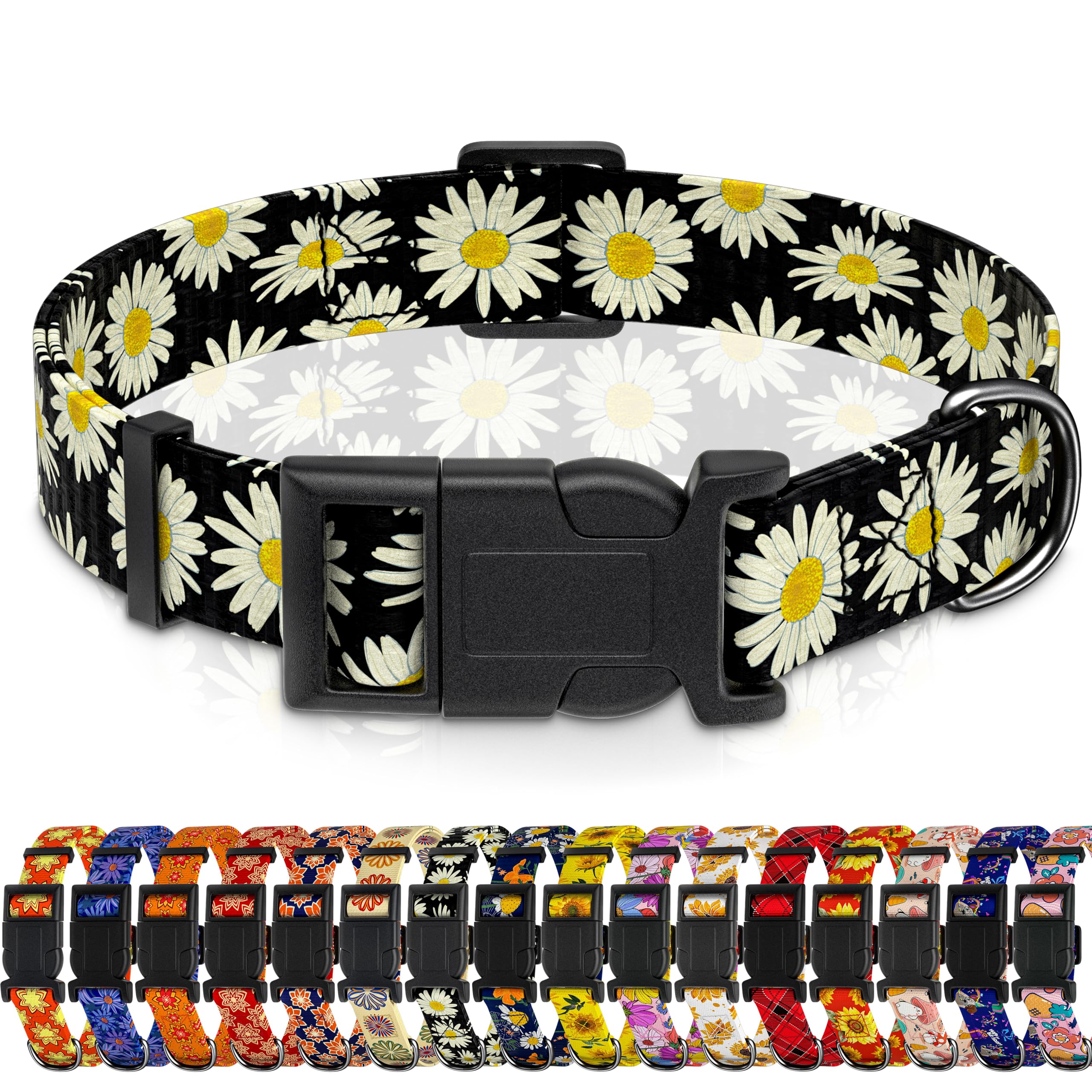 Seyezo Dog Collar, Daisy Boys Girls Puppy Collar For Small Medium Large Dogs, Adjustable Soft Floral Pet Collar With Safety Buck