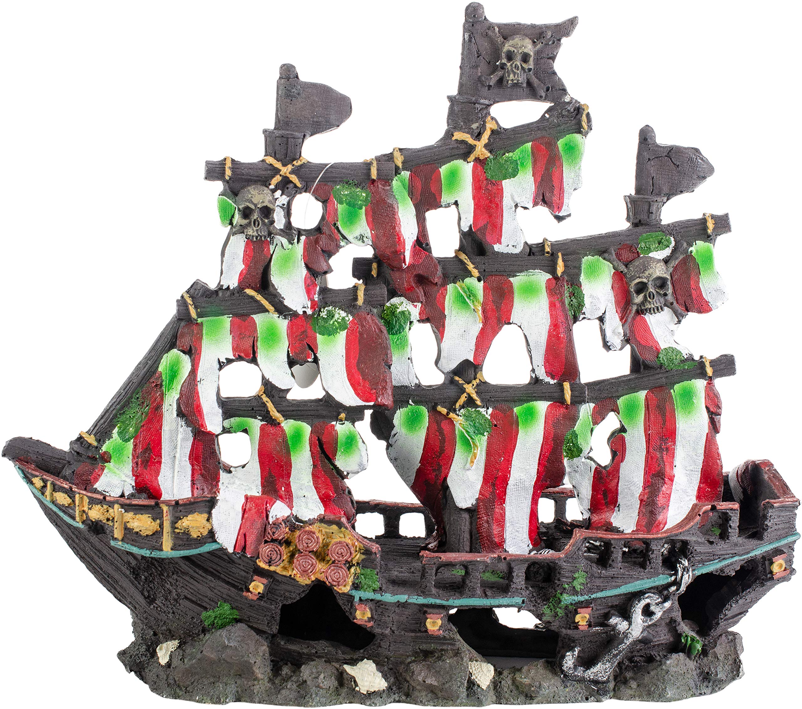 Penn-Plax Deco-Replicas Striped Sail Shipwreck Aquarium Decoration – Safe For Freshwater And Saltwater Fish Tanks – Medium