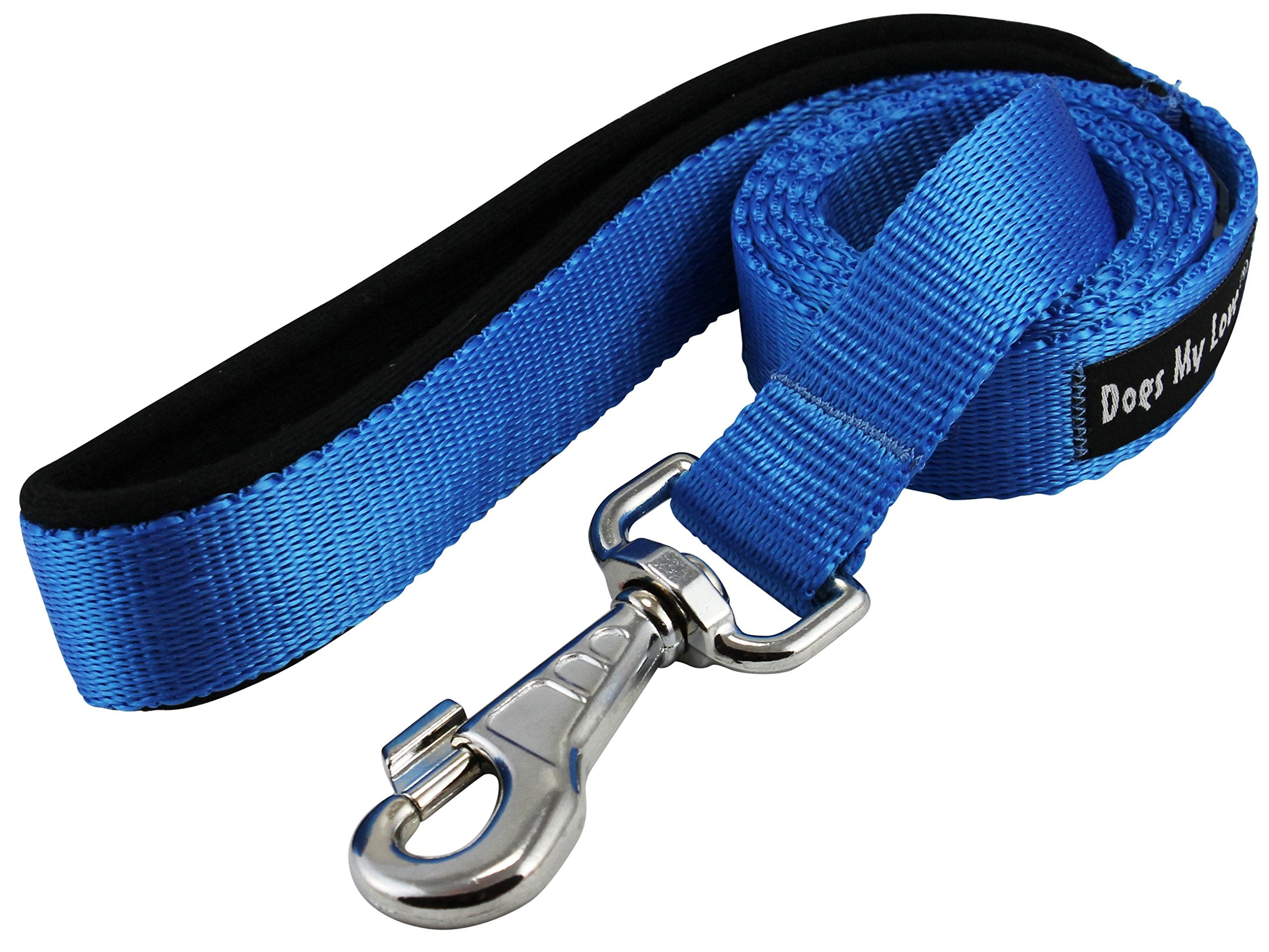Dogs My Love 4Ft Long Neoprene Padded Handle Nylon Leash 4 Sizes Blue (Xlarge - 1' Wide)