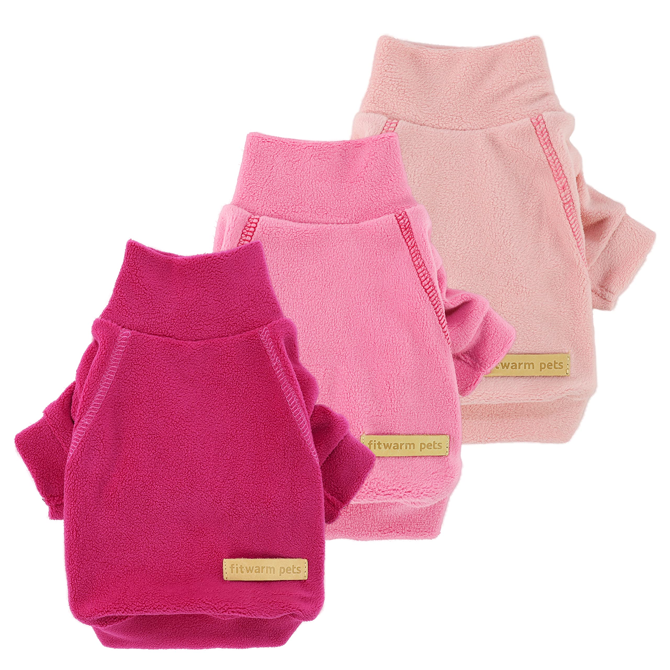 Fitwarm 3 Pack Classic Fleece Dog Sweater, Turtleneck Dog Sweatshirt, Dog Winter Clothes For Small Dogs Girl, Pet Pullover Jumper, Cat Apparel, Pink, Rose, Baby Pink, Xxl