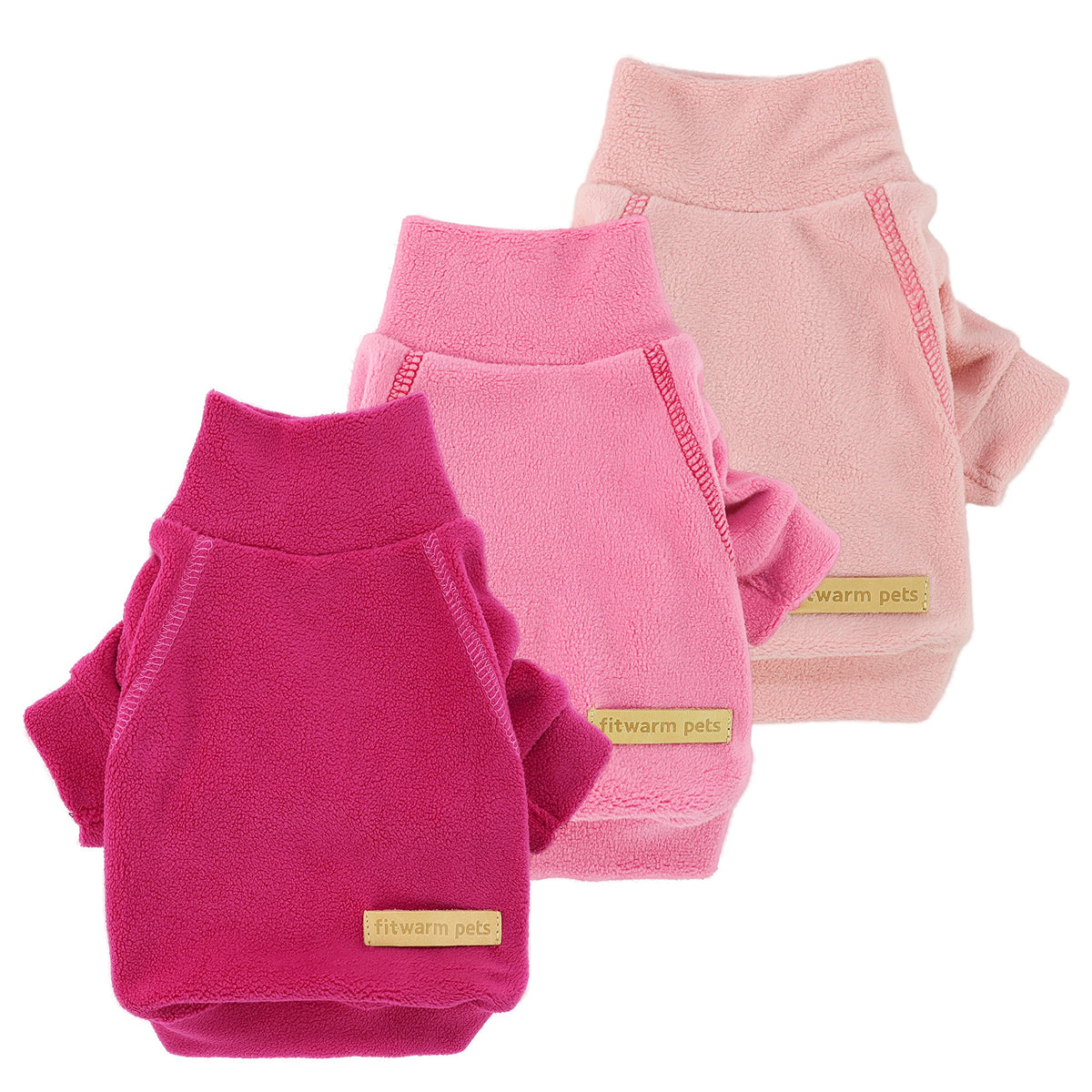 Fitwarm 3 Pack Classic Fleece Dog Sweater, Turtleneck Dog Sweatshirt, Dog Winter Clothes For Small Dogs Girl, Pet Pullover Jumper, Cat Apparel, Pink, Rose, Baby Pink, Xs