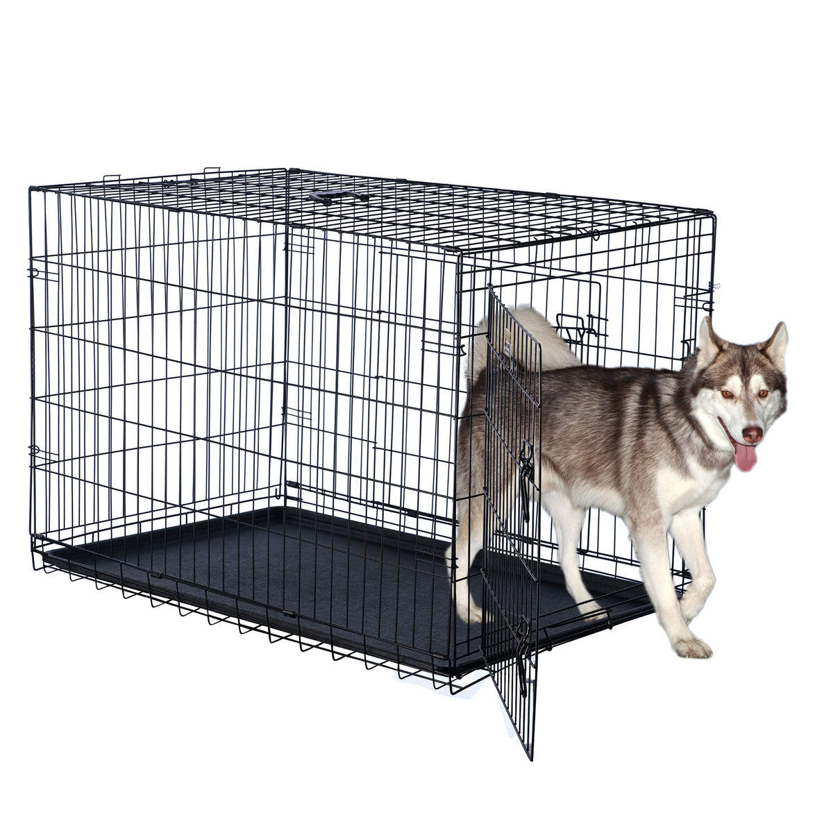 Dog Kennel - 42-Inch Dog Crate With Doors For Front And Side Access - Collapsible Dog Crate With Divider Wall Panel For Large Do