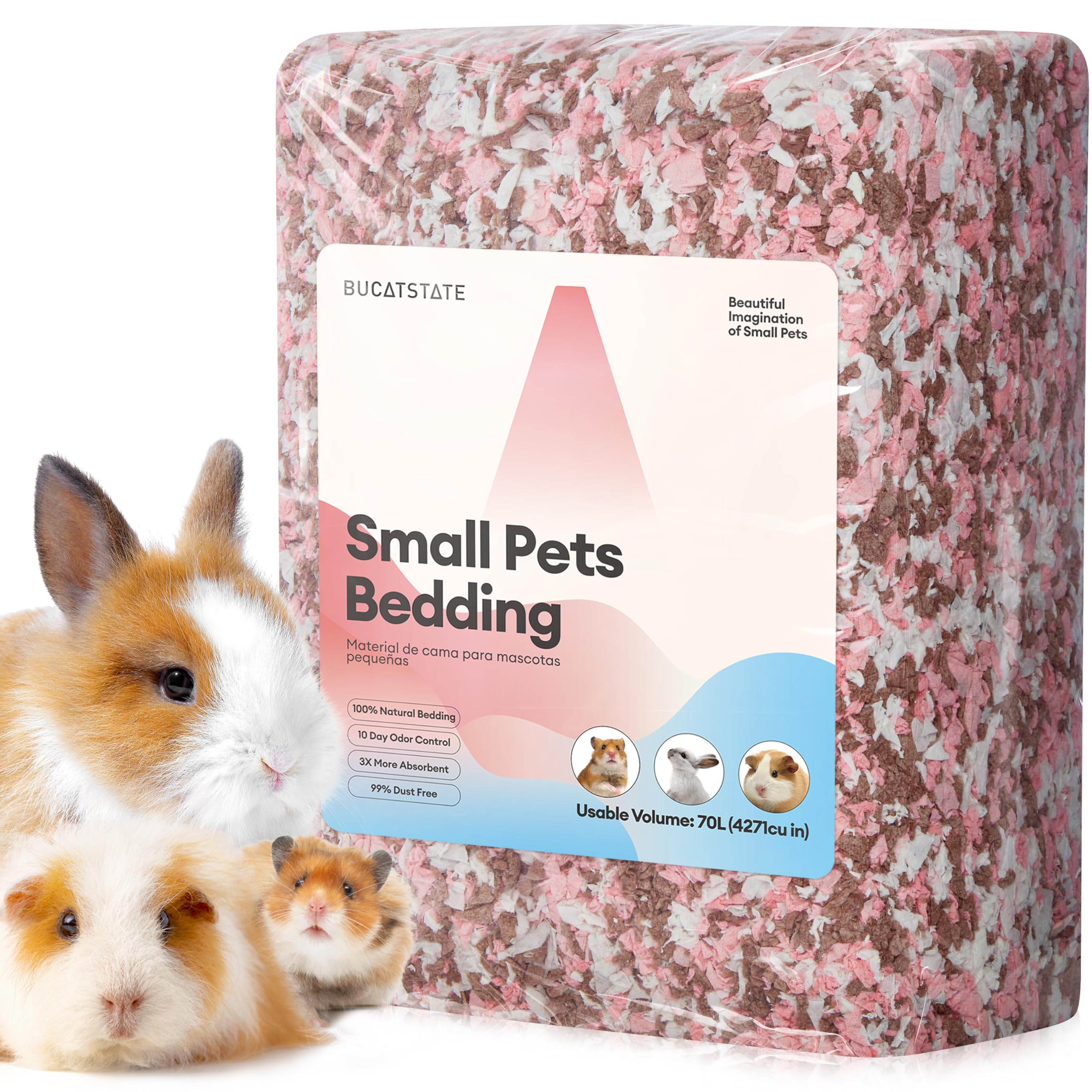 Bucatstate Hamster Bedding 70L, 99% Dust-Free Guinea Pig Paper Bedding Odor Control Paper Bedding, Cozy Small Animal Bedding For
