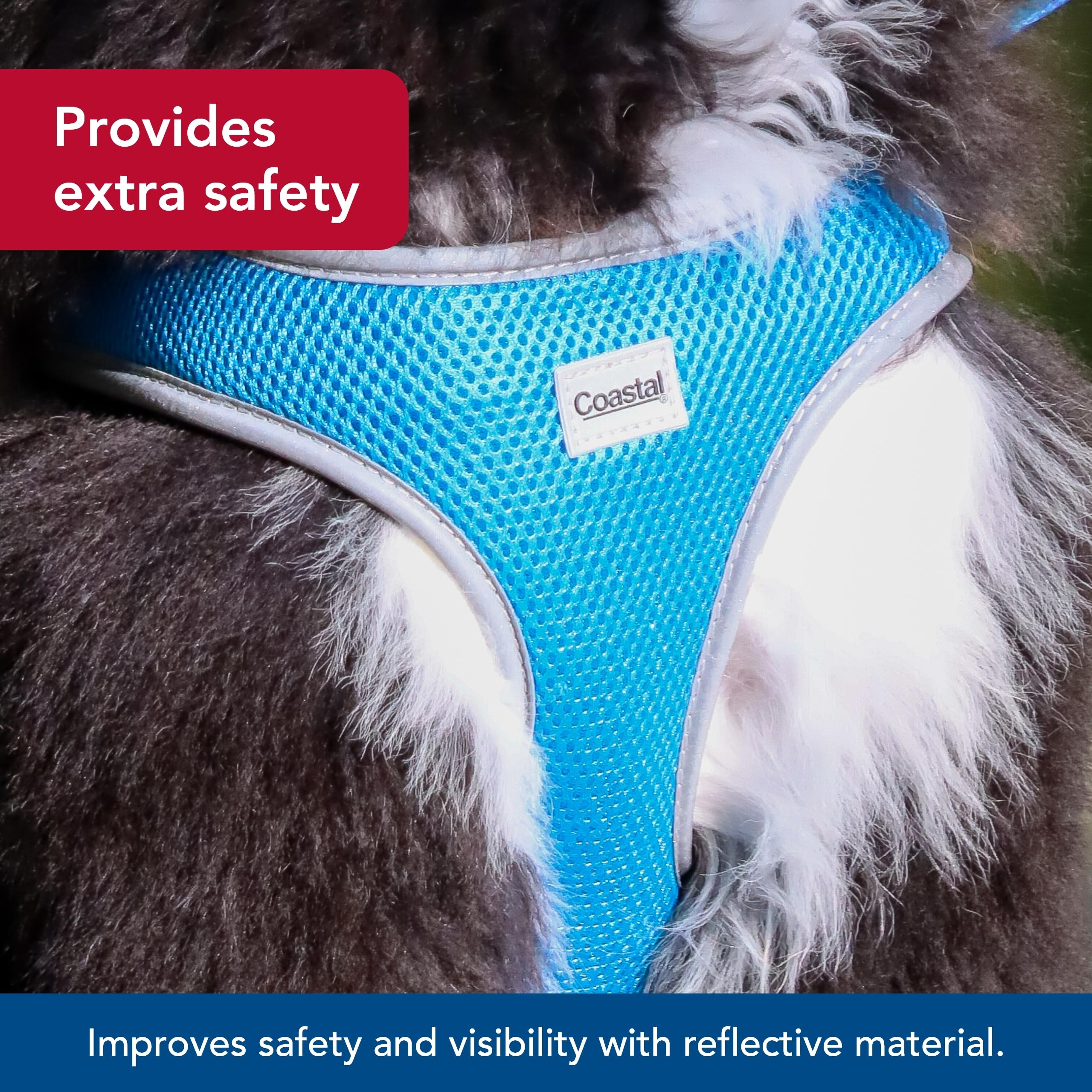 Coastal Pet Comfort Soft Reflective Wrap Adjustable Dog Harness - No-Pull Dog Harness For Small & Large Dogs - Blue Lagoon - 3/4' X 20'–29'