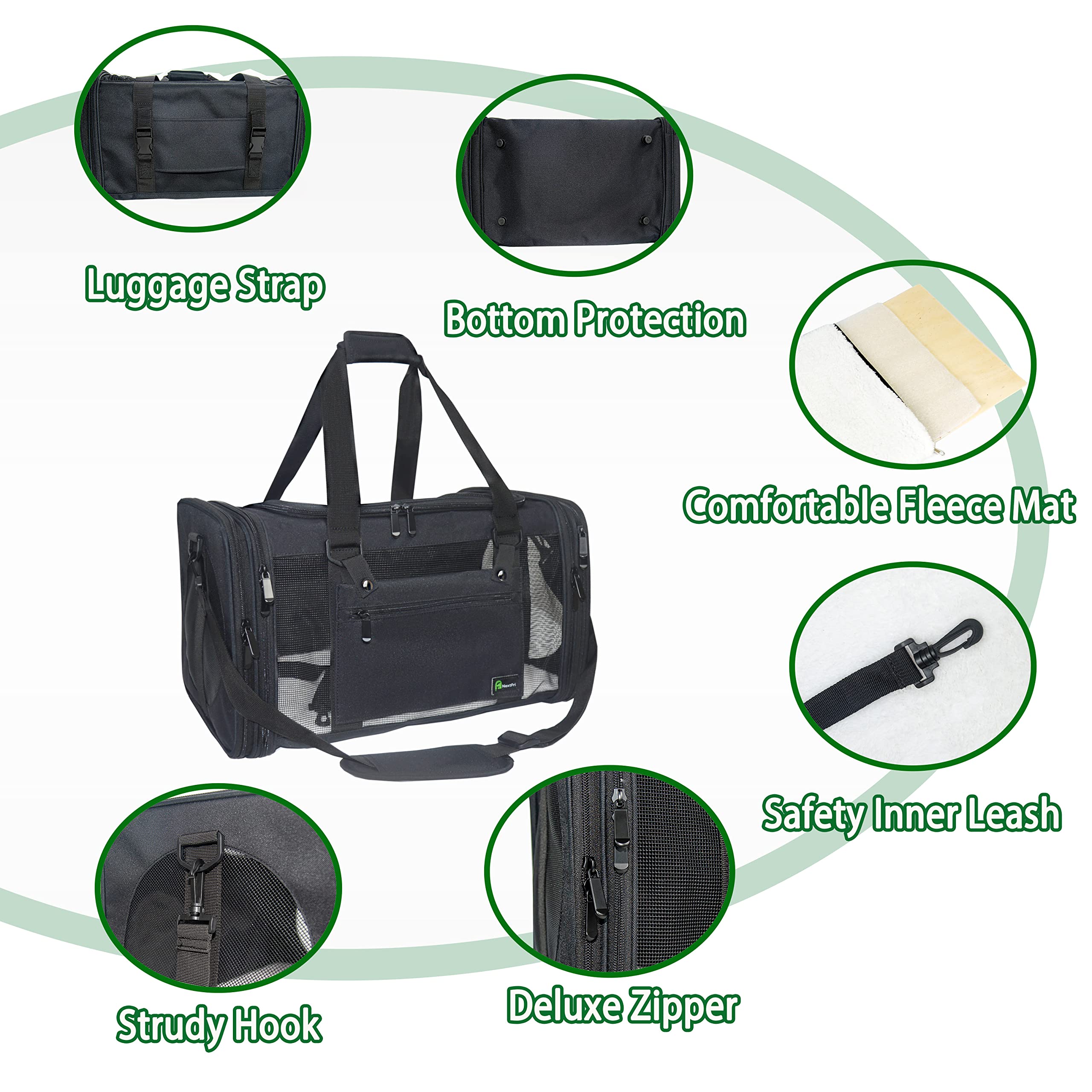 Nextfri Soft-Sided Pet Carrier For Cats Small Dogs Of 15 Lbs Medium Black