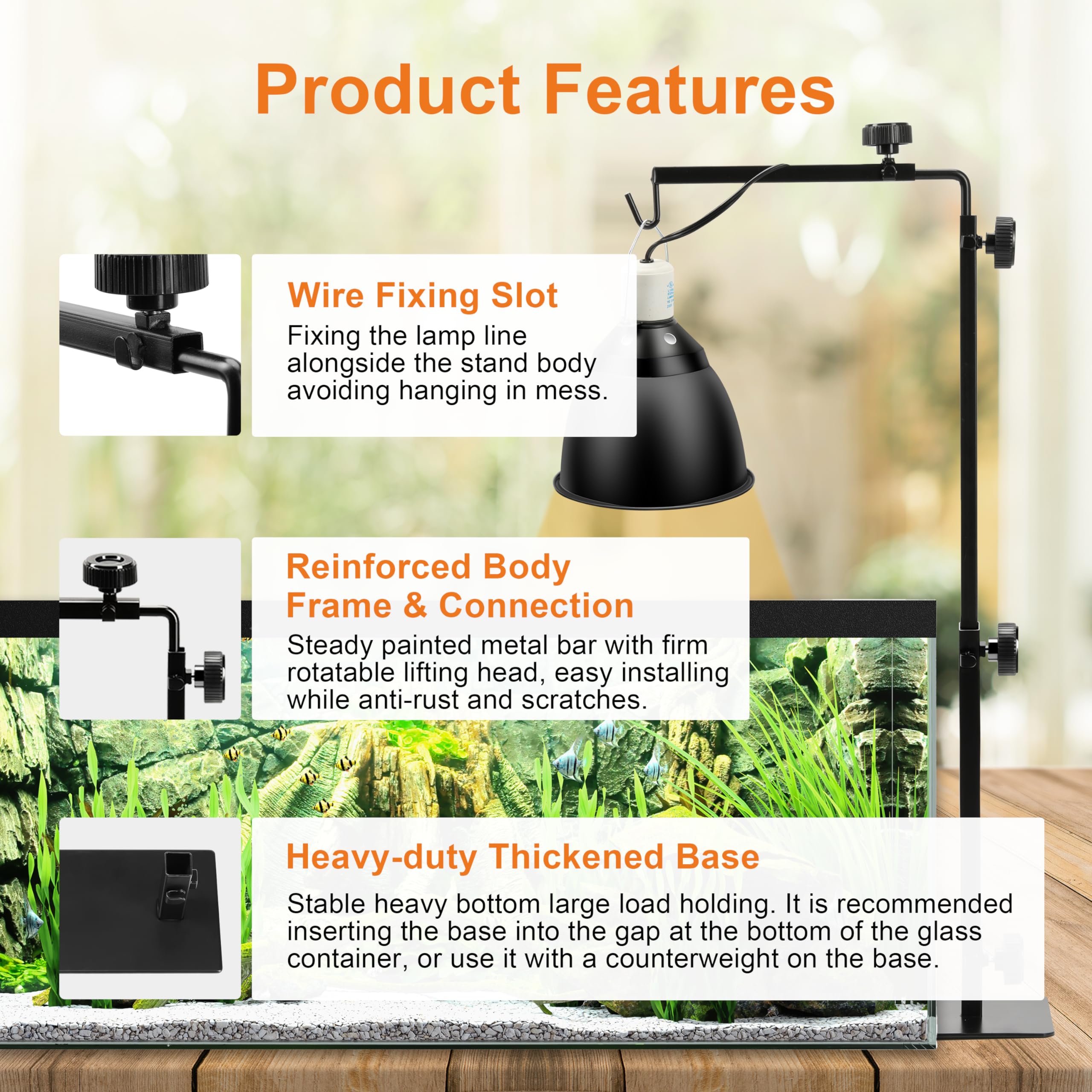 Simple Deluxe Height Adjustable Reptile Lamp Stand Metal Floor Light Holder Basking Lamp Support Bracket, For Terrarium Heating