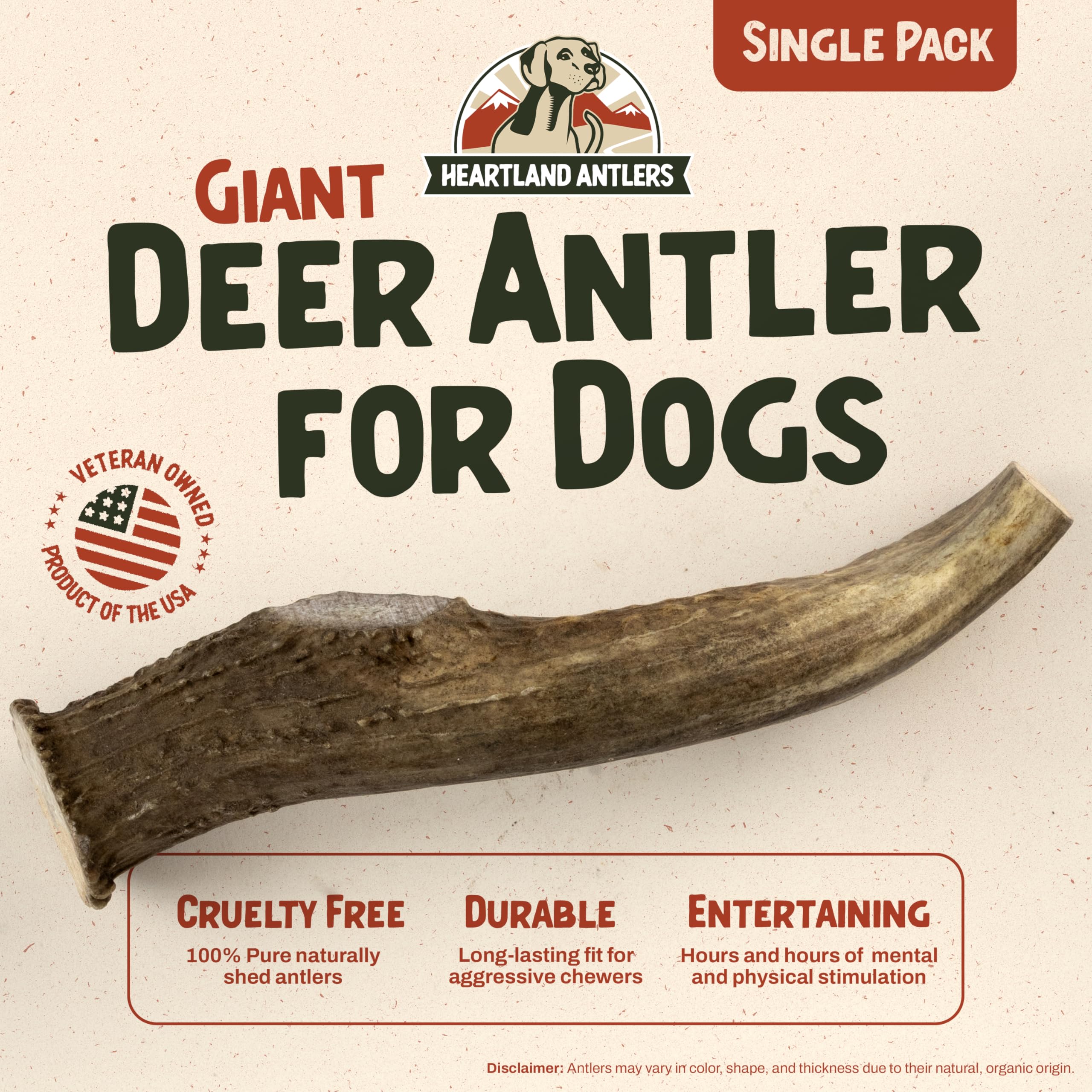 Heartland Deer Antlers For Dogs (Giant, 9+'', 1-Pack) - Grade A, Naturally Shed | Tough, Splinter-Free Chew For Aggressive Chewe