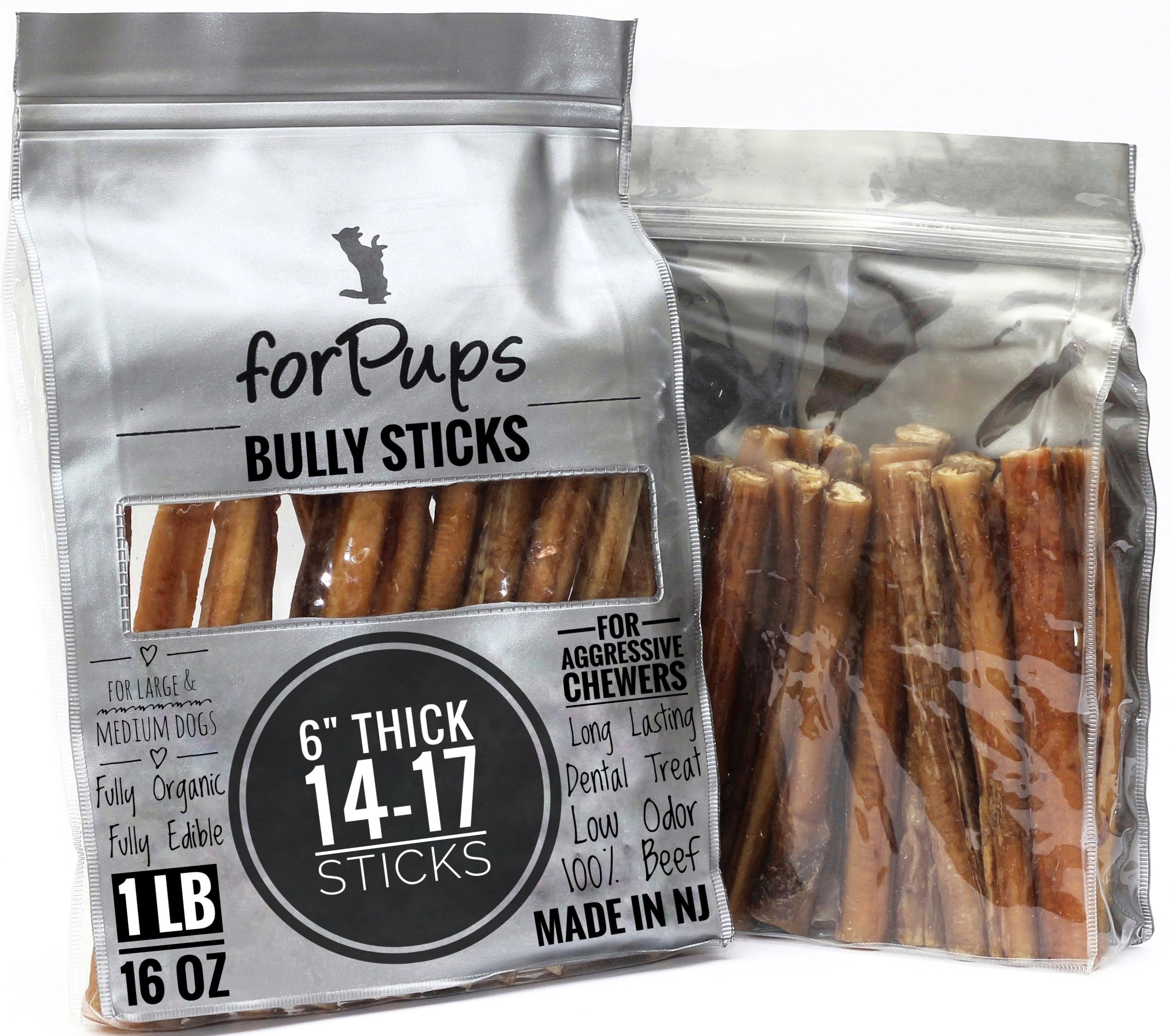 forPups Thick 1 Pound of (6   ) Bully Sticks for Large & Medium Dogs, for Aggressive Chewers (16 oz) Natural & Fully Organic, 10