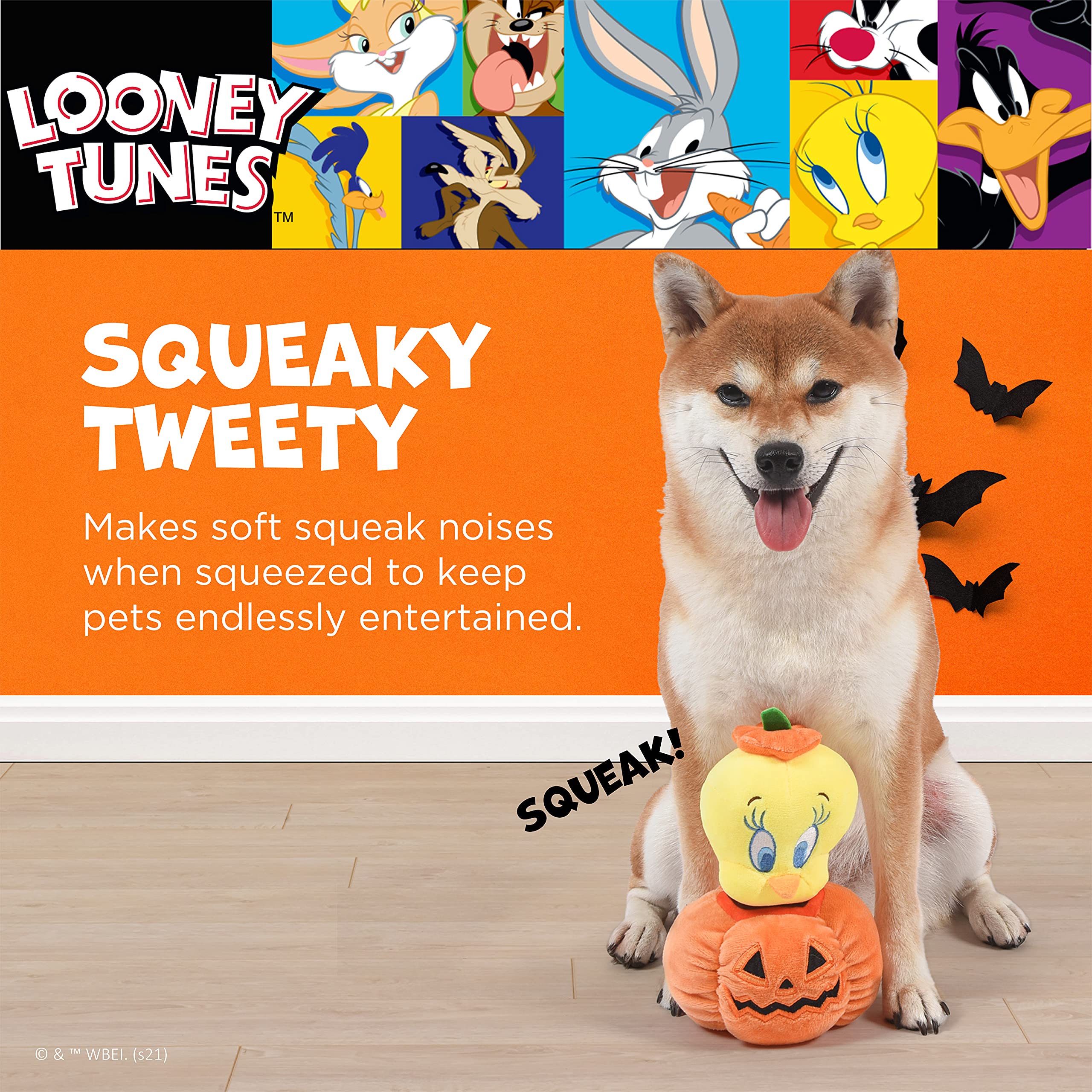 Looney Tunes For Pets Tweety Bird Stuffed Animal Halloween Pumpkin Head Plush Dog Toy | Stuffed Animal Toy For Dogs, Small Dog Toy Tweety Bird Squeaky Dog Toy Dog Chew Toy, 6 Inch (Ff16872)