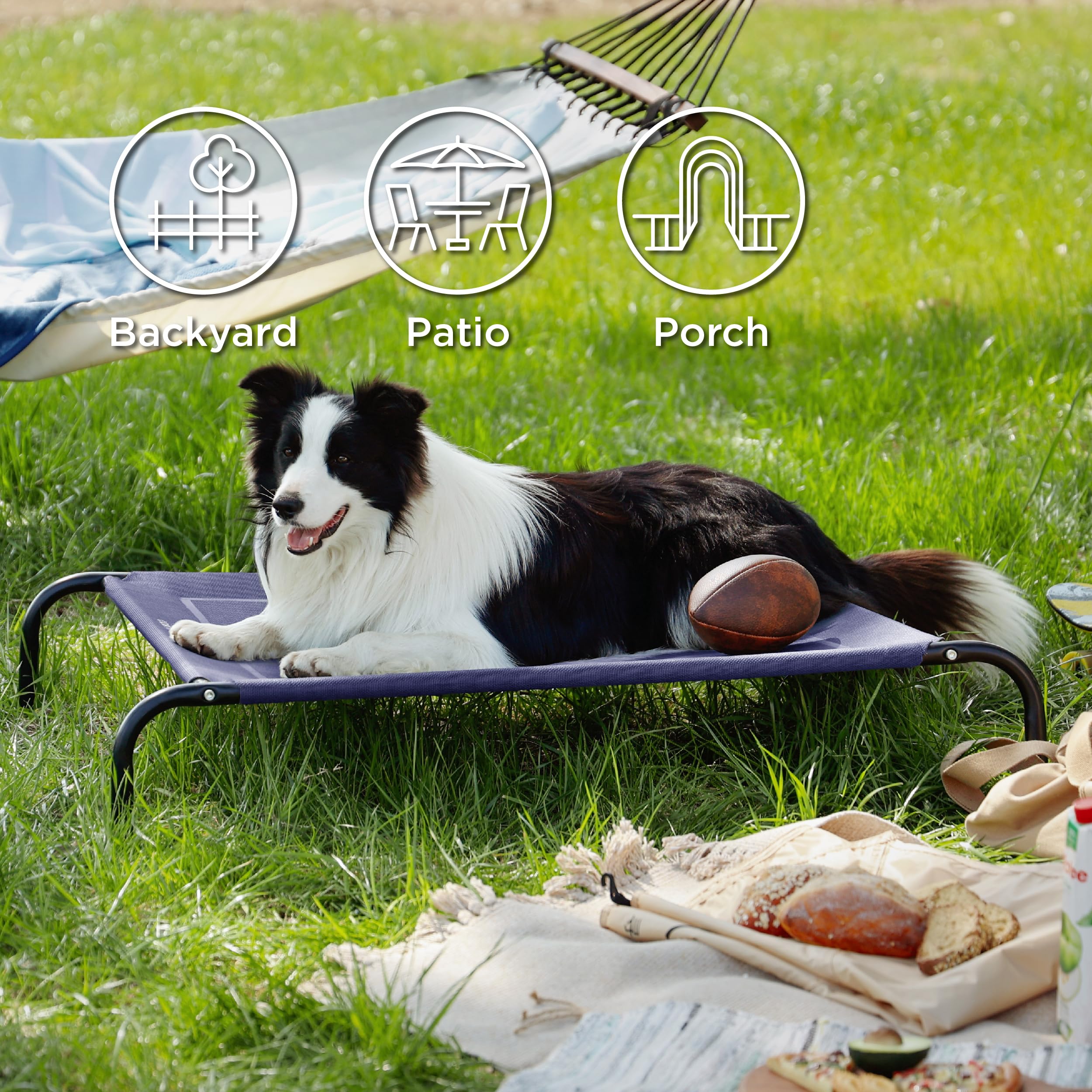 Bedsure Elevated Cooling Cot for Large Dogs, Portable Pet Hammock, 49" x 31.5", Deep Sea Blue, Skid-Resistant Feet, Breathable Mesh