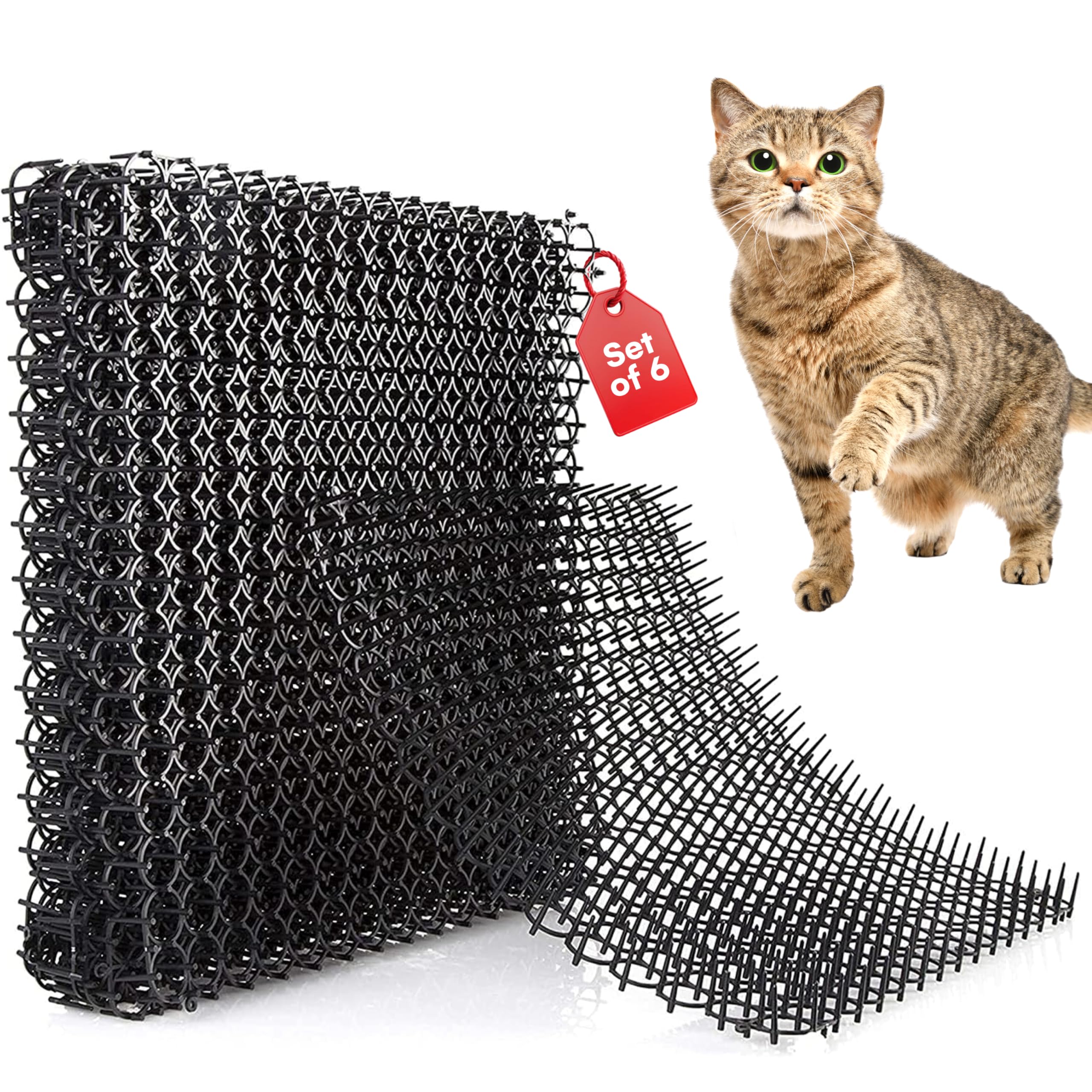 Homarden Cat Scat Mat 6 Piece Set - 19 X 5 In - Cat Indoor/Outdoor Deterrent Pad - Dog And Cat Spike Mat Anti-Dig For Garden - C