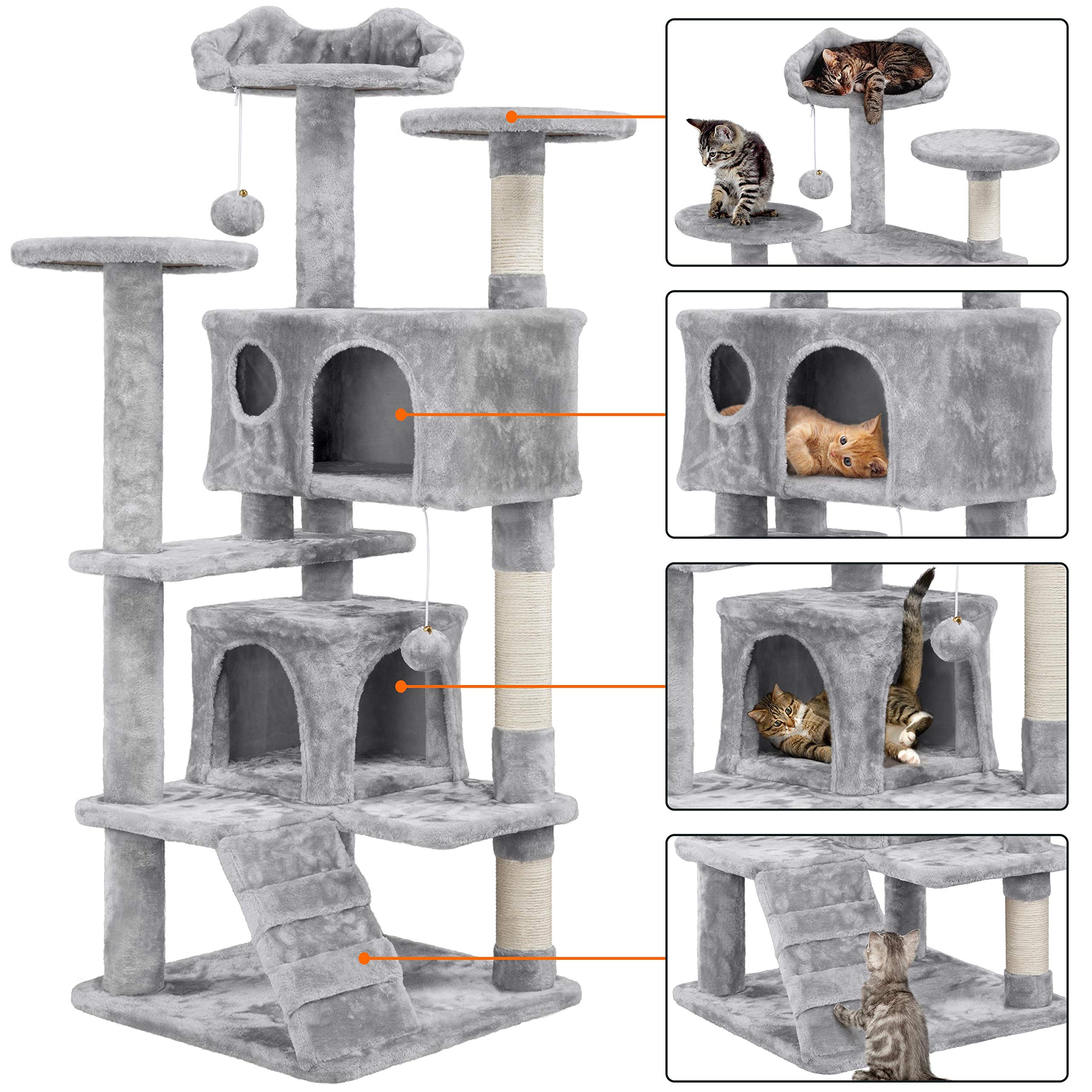 Topeakmart 54In Cat Tree, Cat Tower W/Large Cat Condo Scratching Posts And Perch, Cat Stand House Furniture, Light Gray
