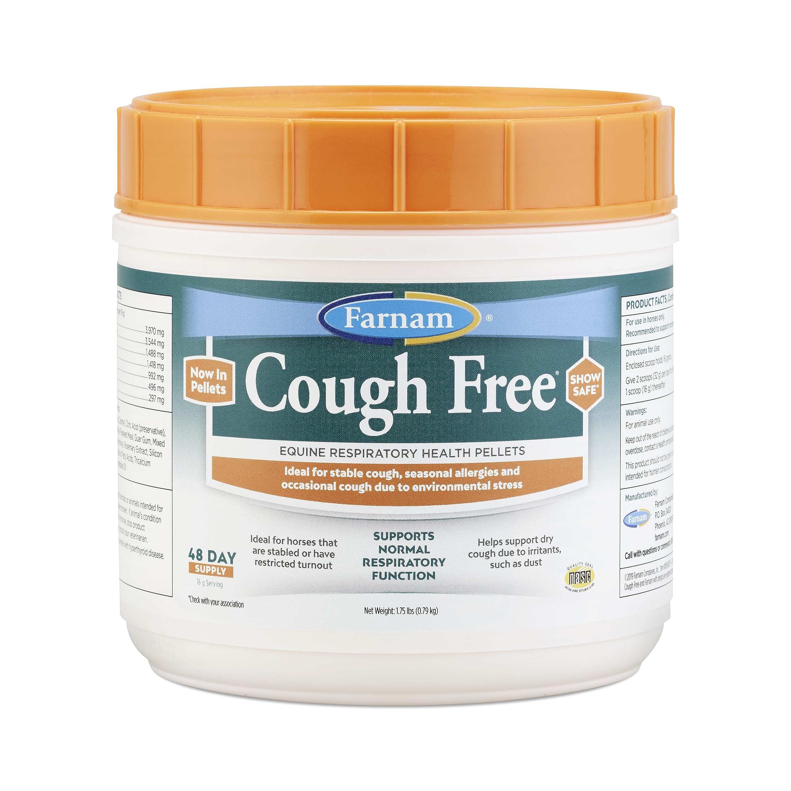Farnam Cough Free Horse Cough Supplement Pellets, Provides Respiratory Support for Horses W/Seasonal Allergies or Stable Cough, 