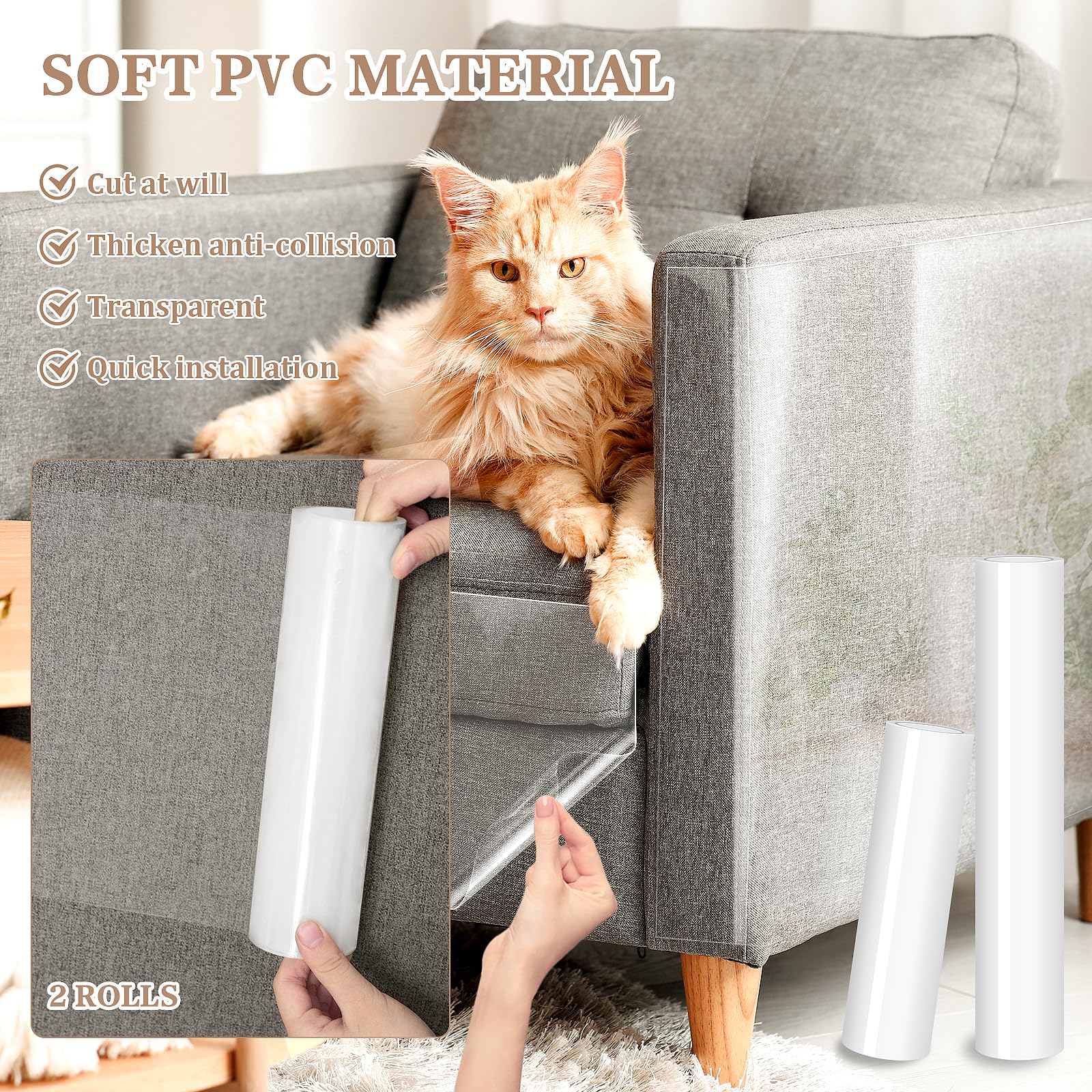 2Rolls Anti Cat Scratch Furniture Protector, Couch Protector From Cat Claws - Heavy-Duty, Easy-To-Apply Scratching Deterrent And
