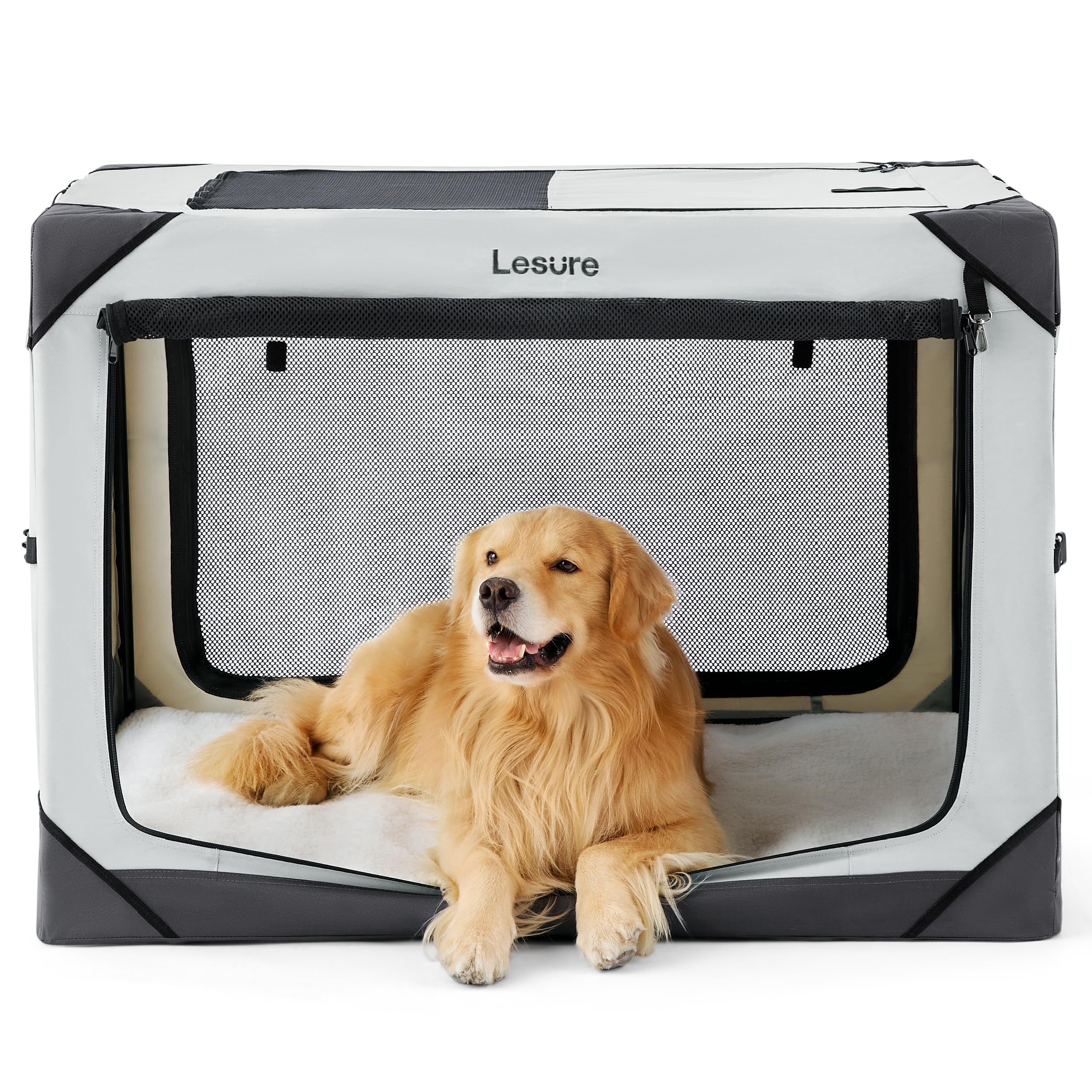 Lesure Collapsible Dog Crate - Portable Travel Kennel For Extra Large Dog, 4-Door Pet Crate With Durable Mesh Windows, Indoor & 
