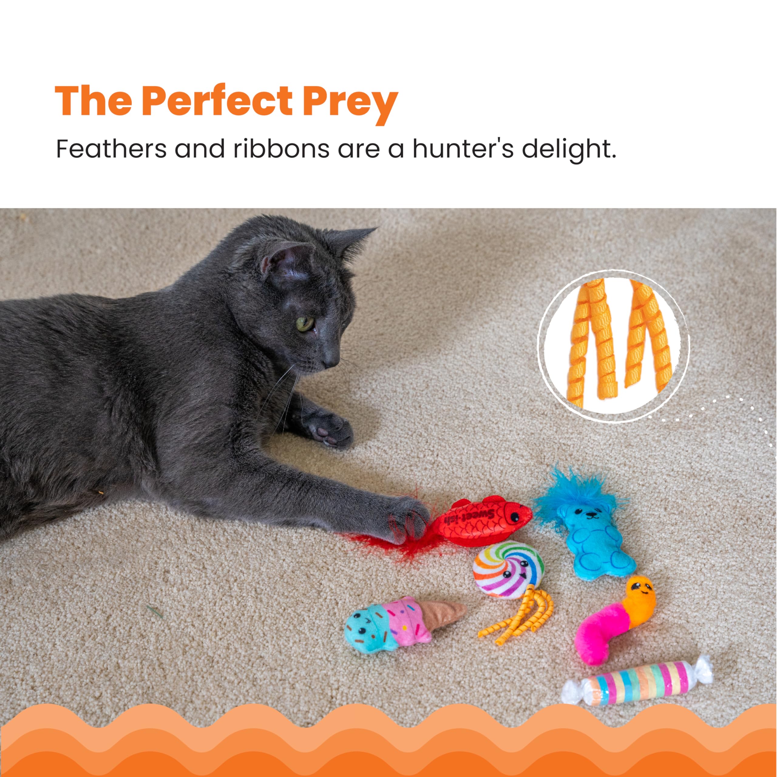 Catstages Kitty Sweet Treats, 6-Pack Catnip Plush Toys with Crinkle & Feathers, Multicolored