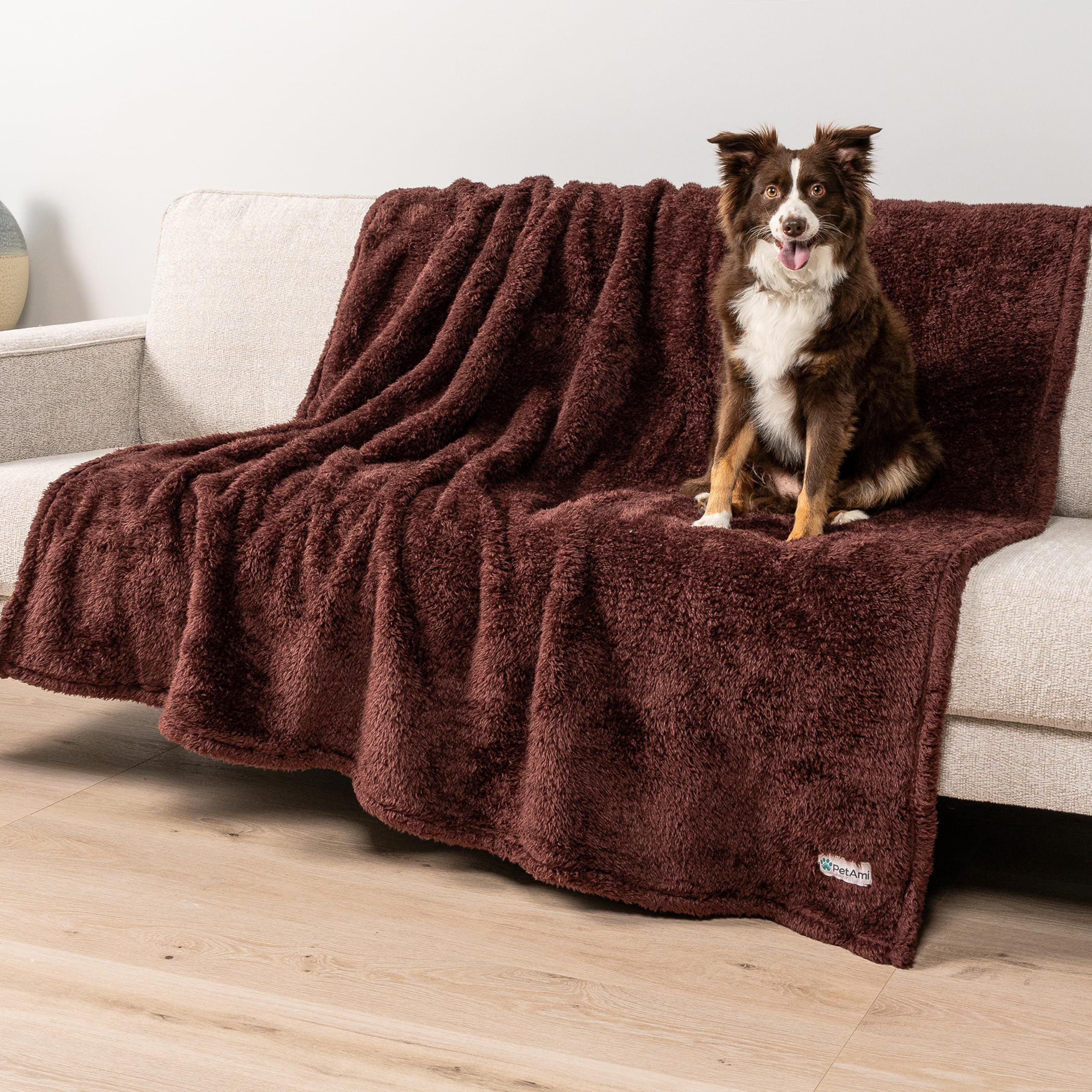 PetAmi Dog Blanket for Large Dogs Brown, Fluffy Soft Puppy Blanket, Sherpa Fleece Cat Blanket for Kitten, Calming Pet Blanket Th