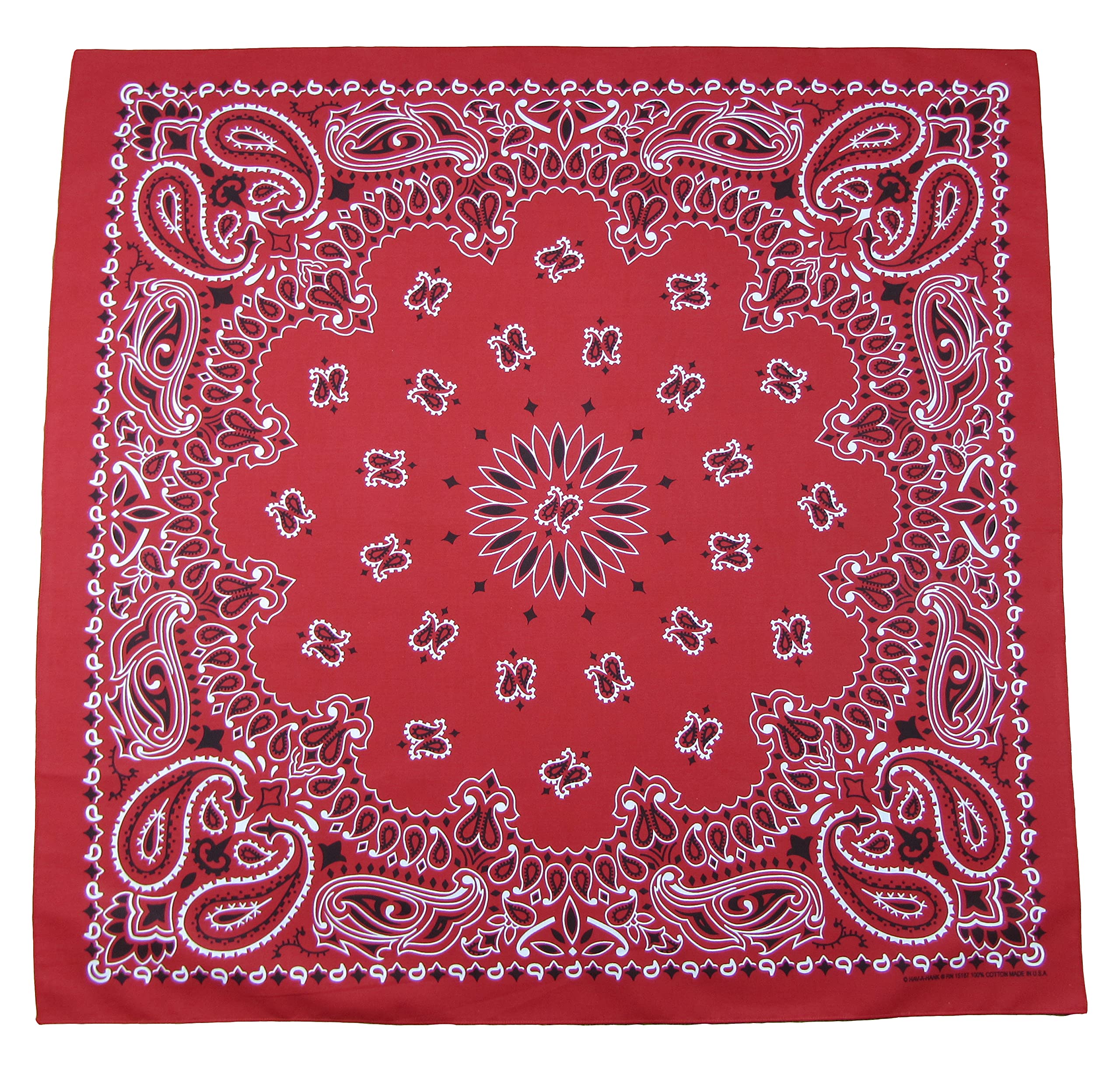 Carolina Creative Gigantic 35 X 35 Inch Grande Paisley Cotton Red Bandana Usa Made, One Size