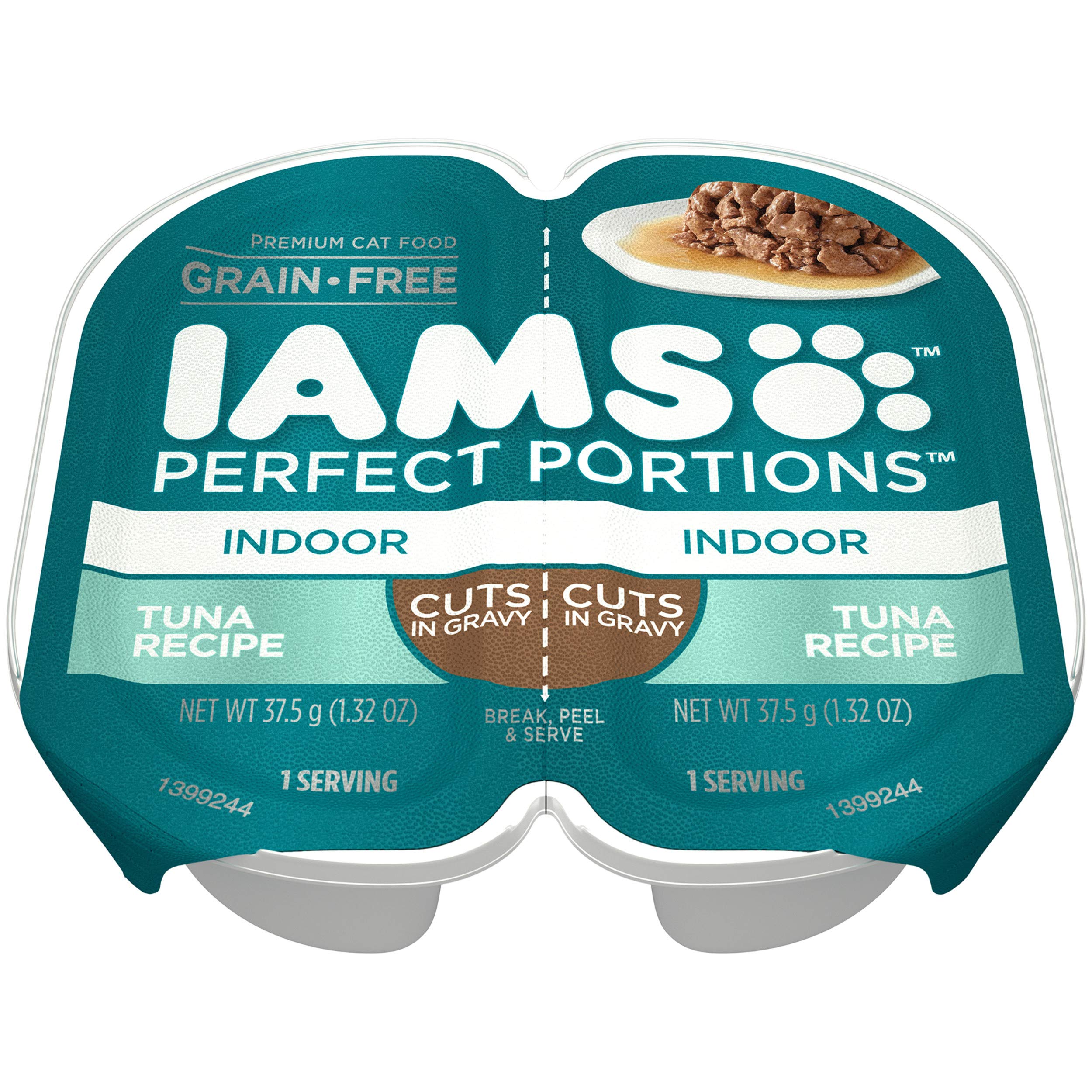 IAMS Perfect Portions Indoor Adult Wet Cat Food Cuts in Gravy Tuna Recipe, 2.6 oz. Easy Peel Twin-Pack Trays (24 Count, 48 Servi