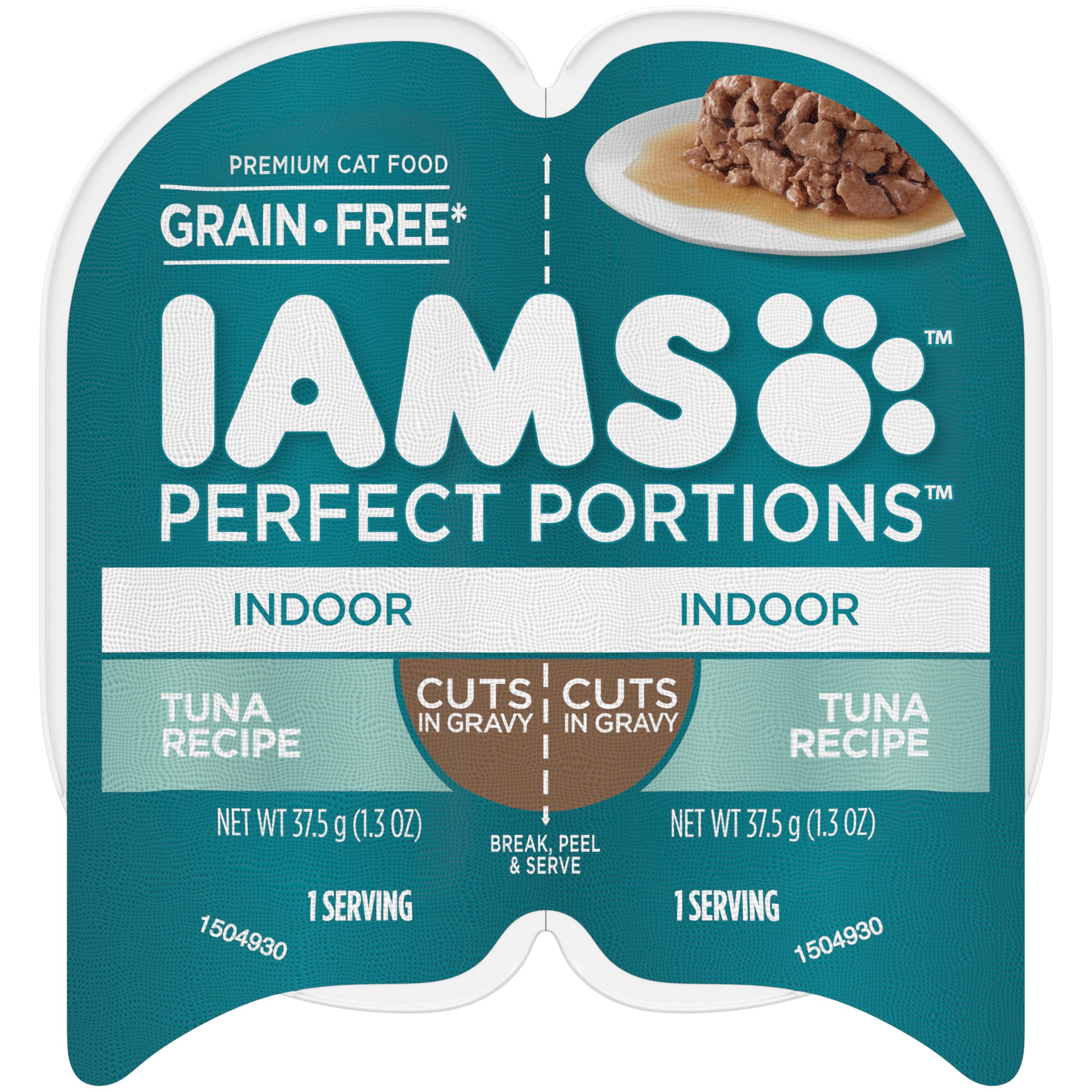 IAMS Perfect Portions Indoor Adult Wet Cat Food Cuts in Gravy Tuna Recipe, 2.6 oz. Easy Peel Twin-Pack Trays (24 Count, 48 Servi