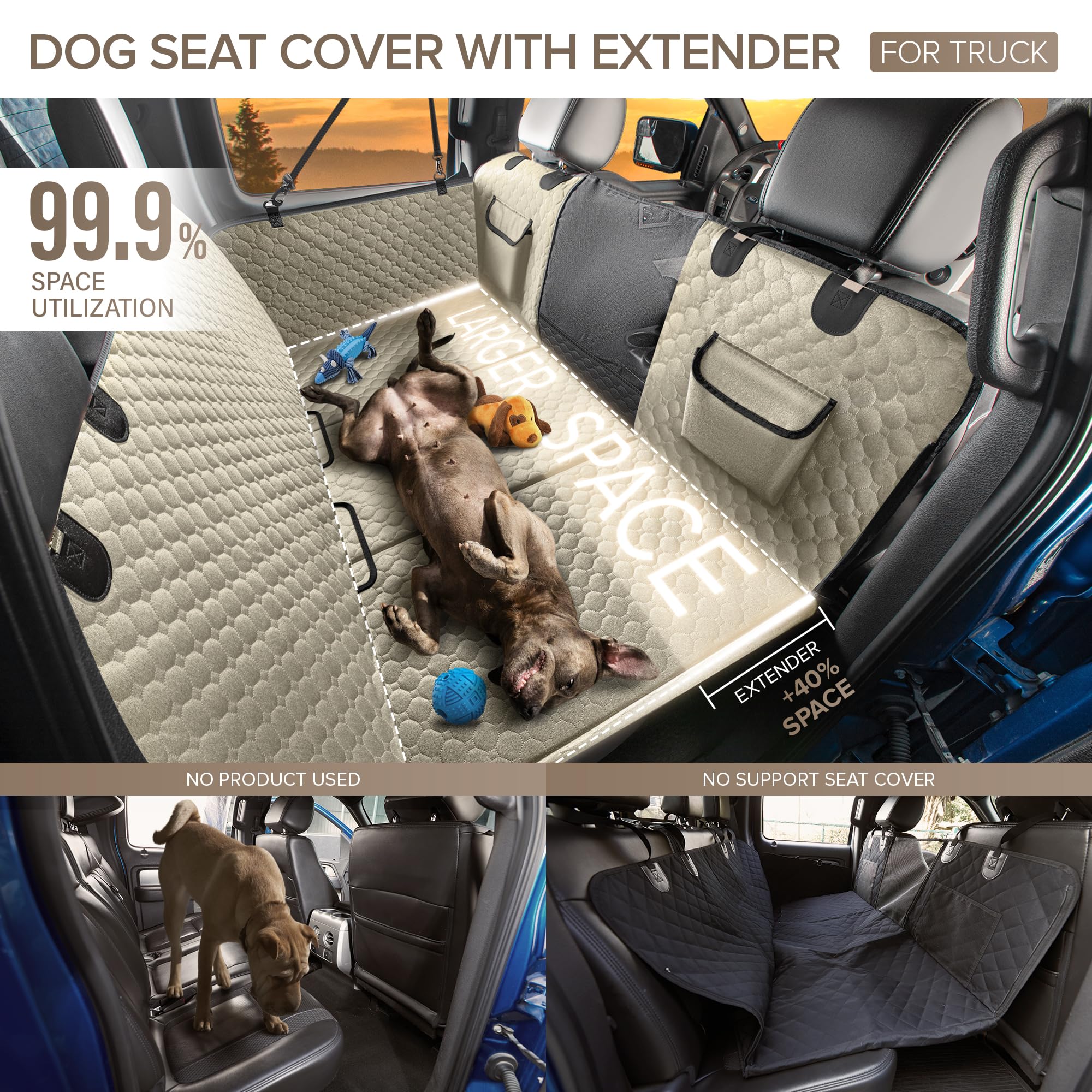 SHARLOVY XL Truck Back Seat Extender for Dogs, Large Hard Bottom Dog Car Seat Cover for Back Seat, Heavy Duty Dog Car Hammock, W