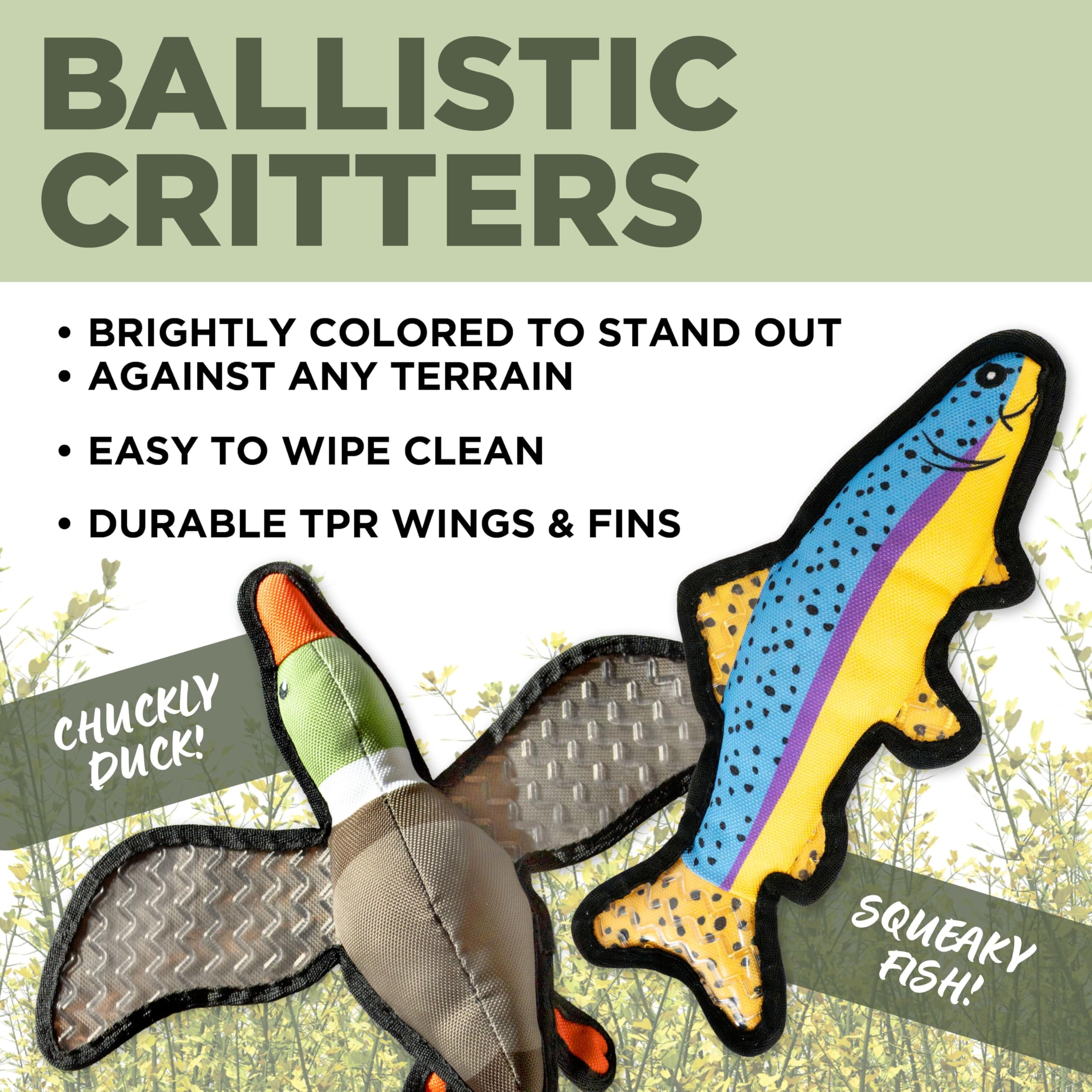 Hound2O Plush Outdoor Toys For Dogs | Large Stuffed Animal Duck & Stuffed Trout 2-Pack | Value Set Fishing & Hunting Themed Dura