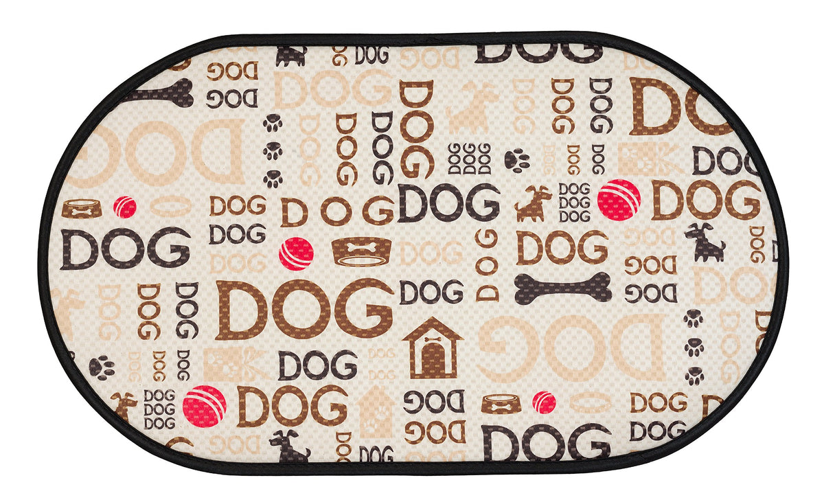 S&T INC. Microfiber Pet Bowl Feeding Mat, Anti-Skid and Absorbent, 12.5 Inch x 21 Inch, Typography