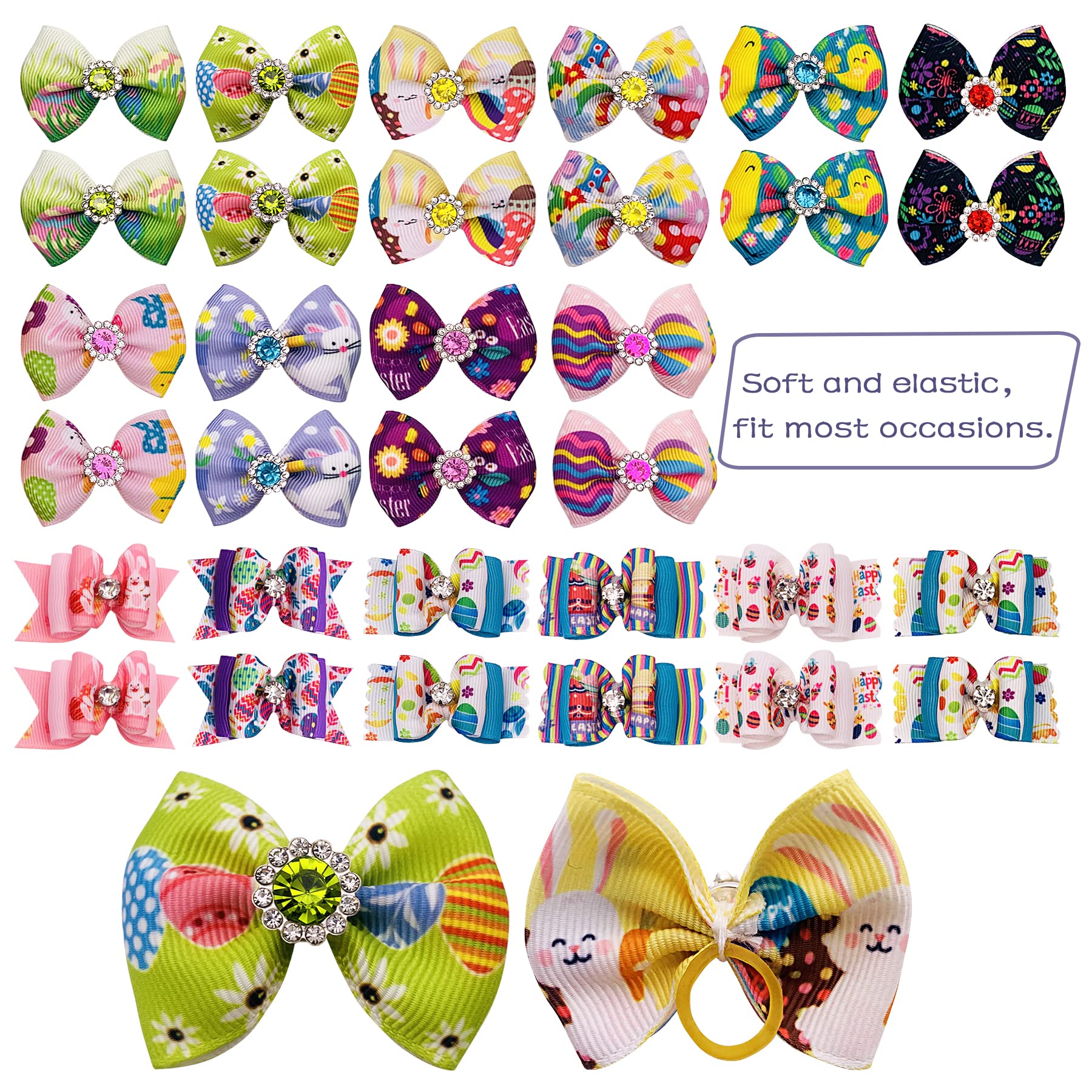 Jpgdn 50Pcs/25Pairs Easter Dog Hair Bows With Rubber Bands Rabbit Eggs Puppy Hair Bowknot Top Knot Elastic For Doggy Cat Rabbit
