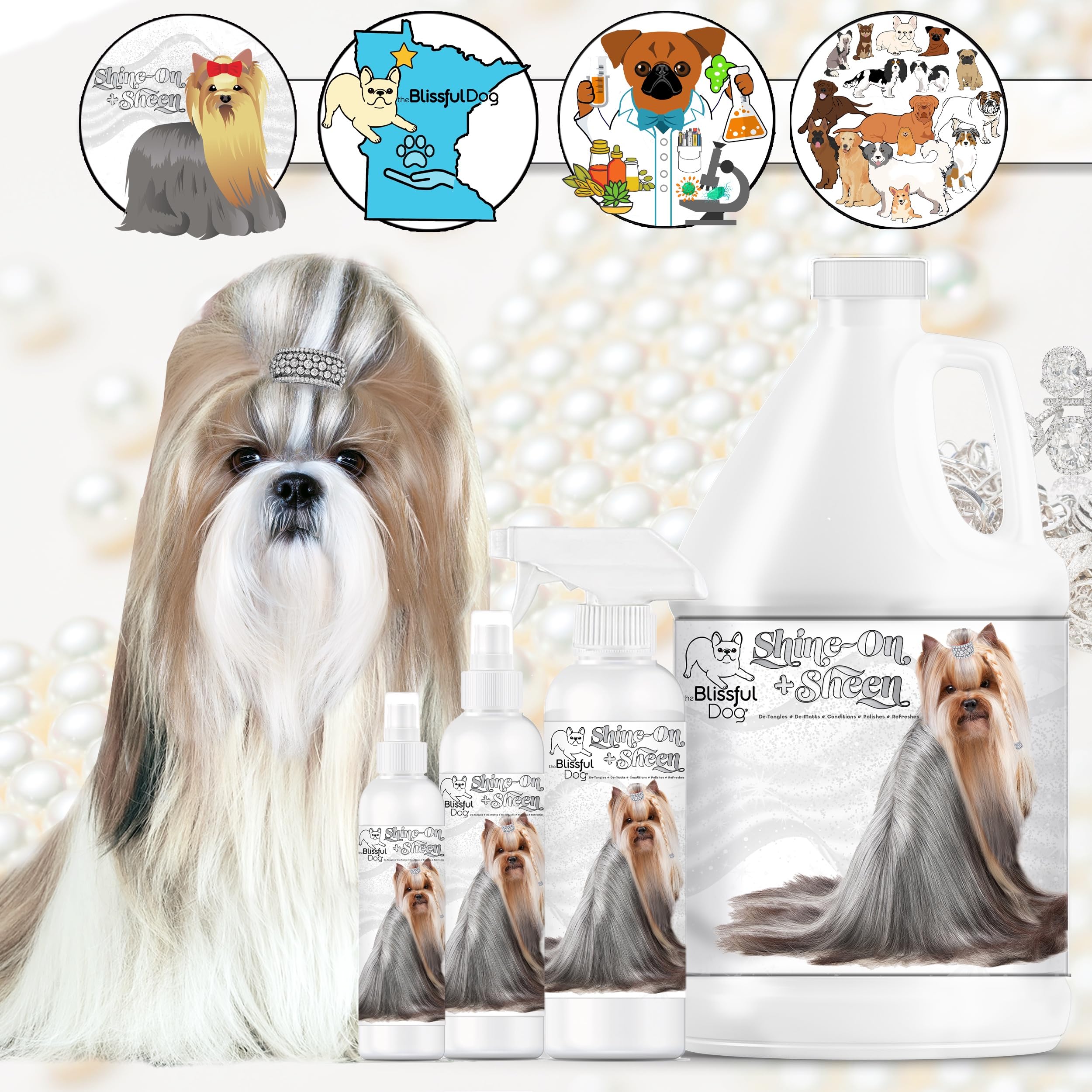 The Blissful Dog Shine-On + Sheen Coat Dog Spray, Easy-To-Use Conditioner, Sensitive Skin-Friendly Leave-In Conditioner, Detangler Spray, 16 Oz.