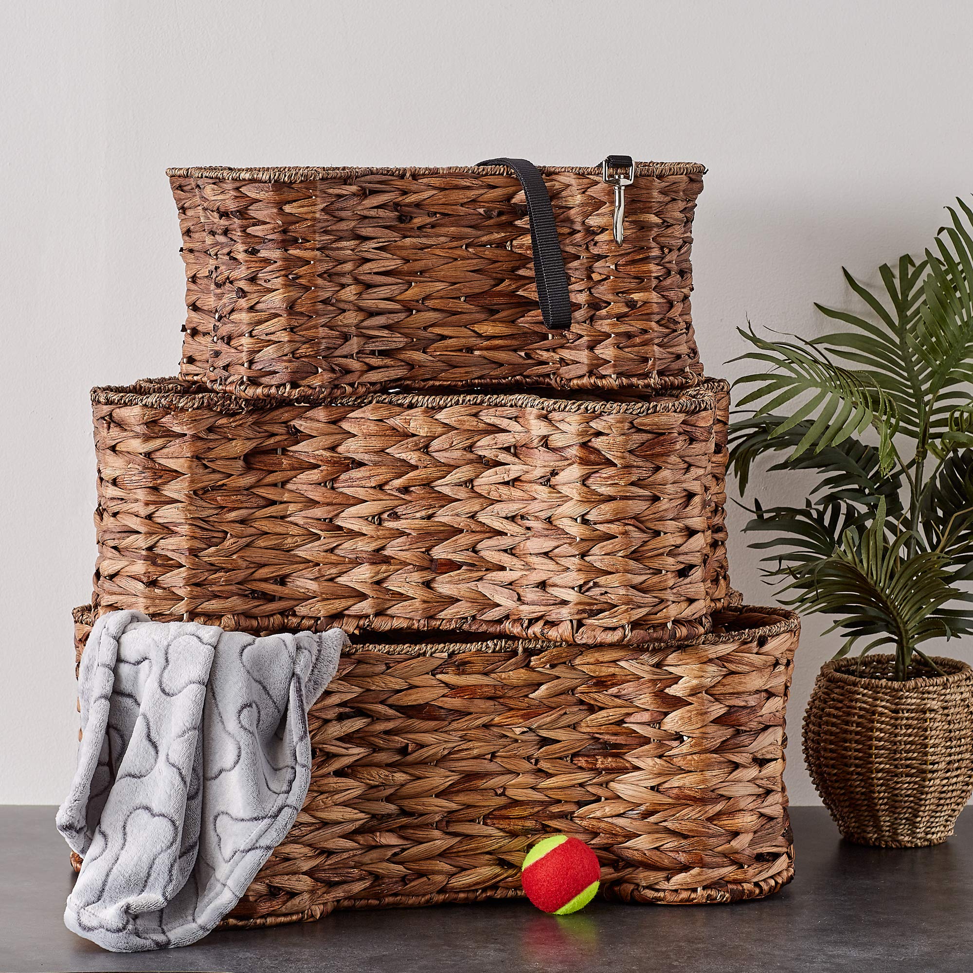 Bone Dry Pet Storage Collection Bone Shape Hyacinth Toy Basket, Dark Brown, Large