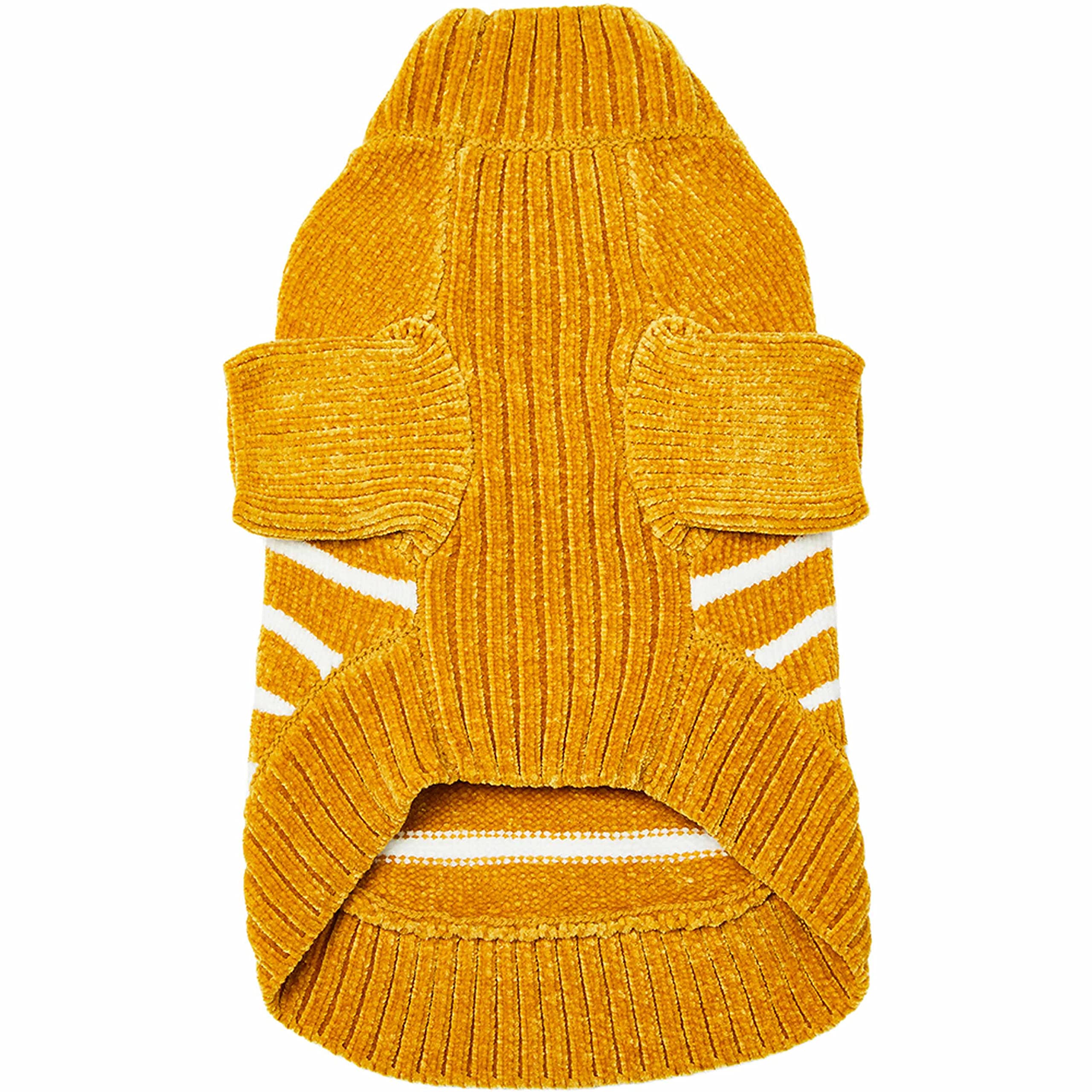 Blueberry Pet Cozy Soft Chenille Classy Striped Dog Sweater In Mustard, Back Length 20', Pack Of 1 Clothes For Dogs