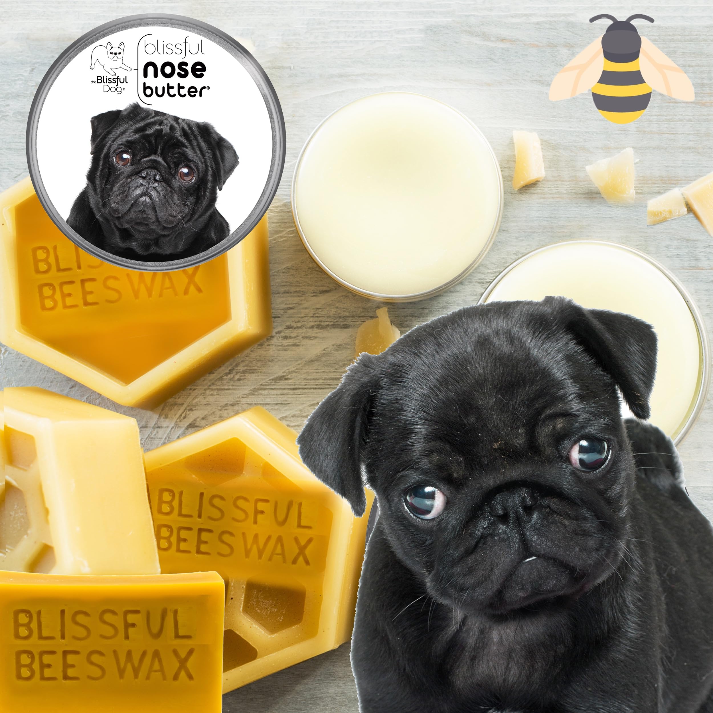 The Blissful Dog Black Pug Nose Butter, Versatile Dog Nose Balm for Dry Nose, Handcrafted Nose Moisturizer, Easy-to-Apply Dog Es