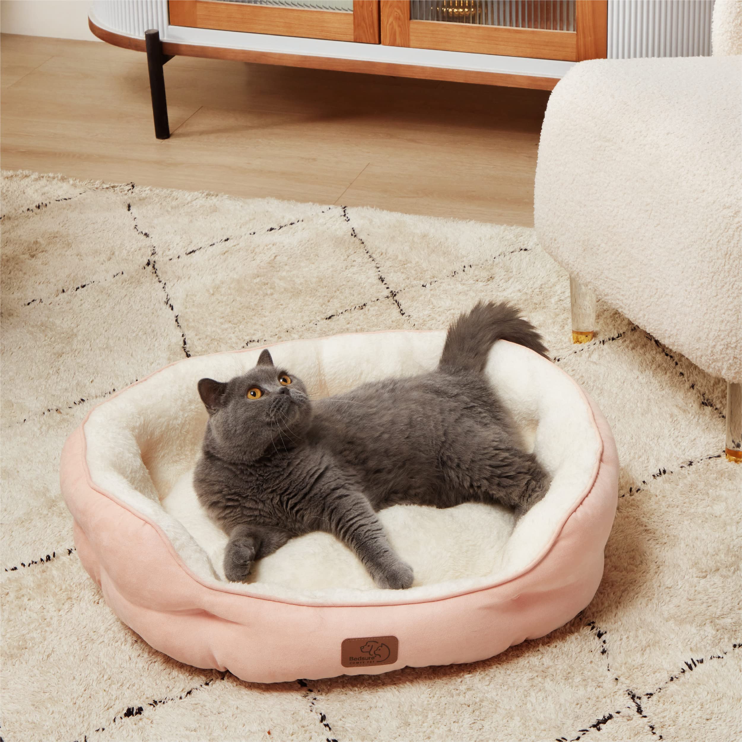 Bedsure Dog Beds For Small Dogs - Round Cat Beds For Indoor Cats, Washable Pet Bed For Puppy And Kitten With Slip-Resistant Bottom, 25 Inches, Peach Pink