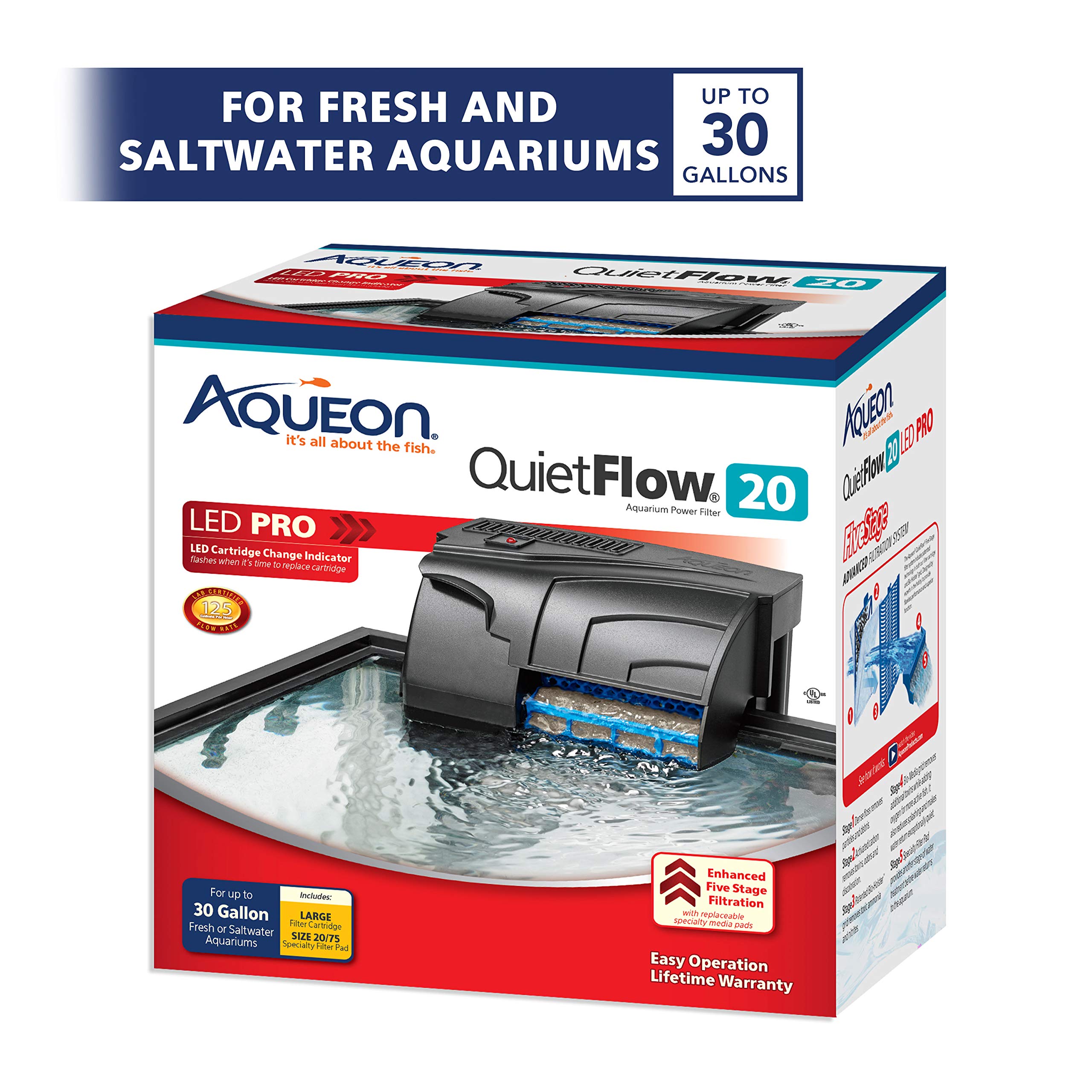 Aqueon Quietflow 20 Led Pro Aquarium Fish Tank Power Filter For Up To 30 Gallon Aquariums