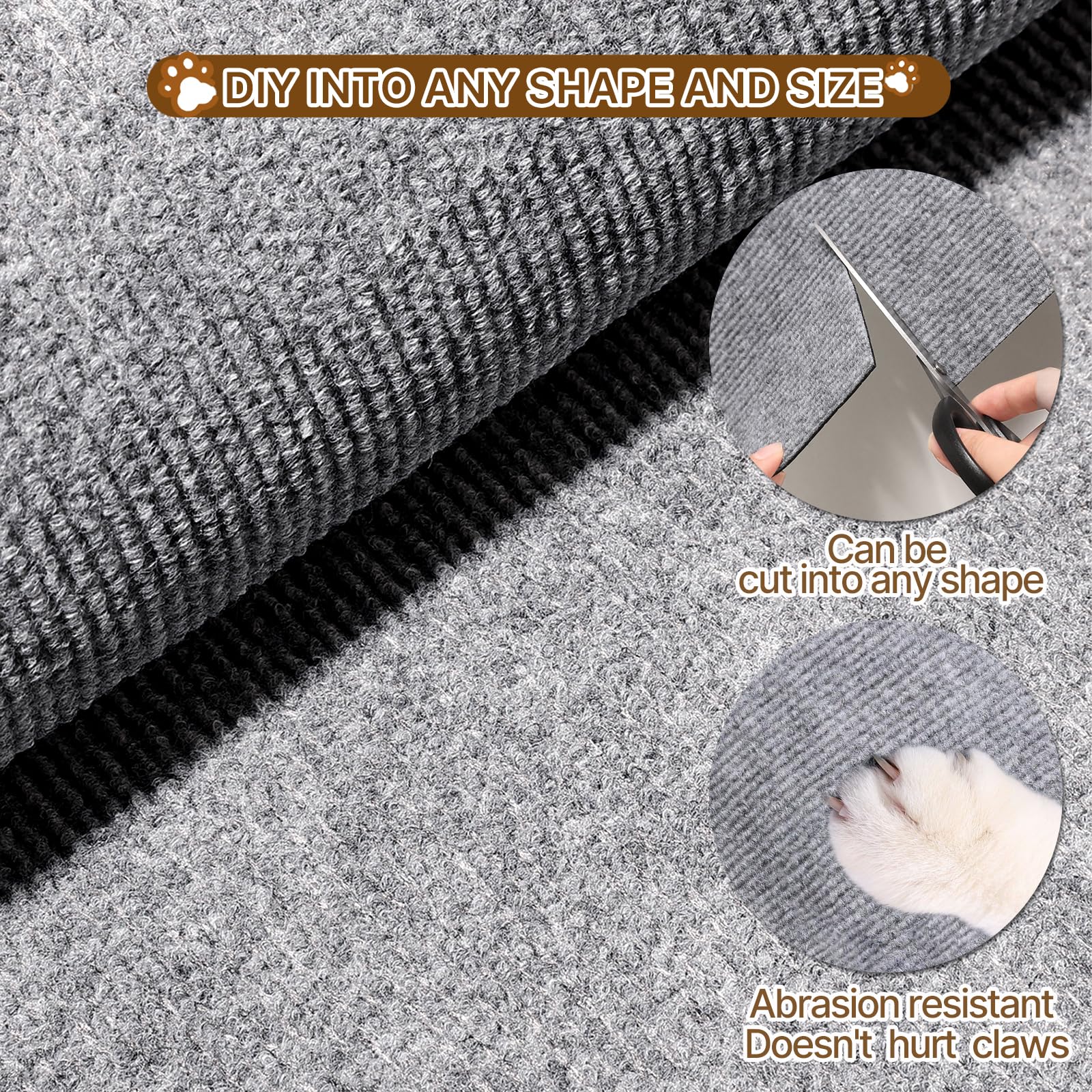 Lanswood Cat Scratching Mat 100''X16'' Timmable Cat Scratch Furniture Protector, Self-Adhesive Scratching Carpet For Post, Diy C
