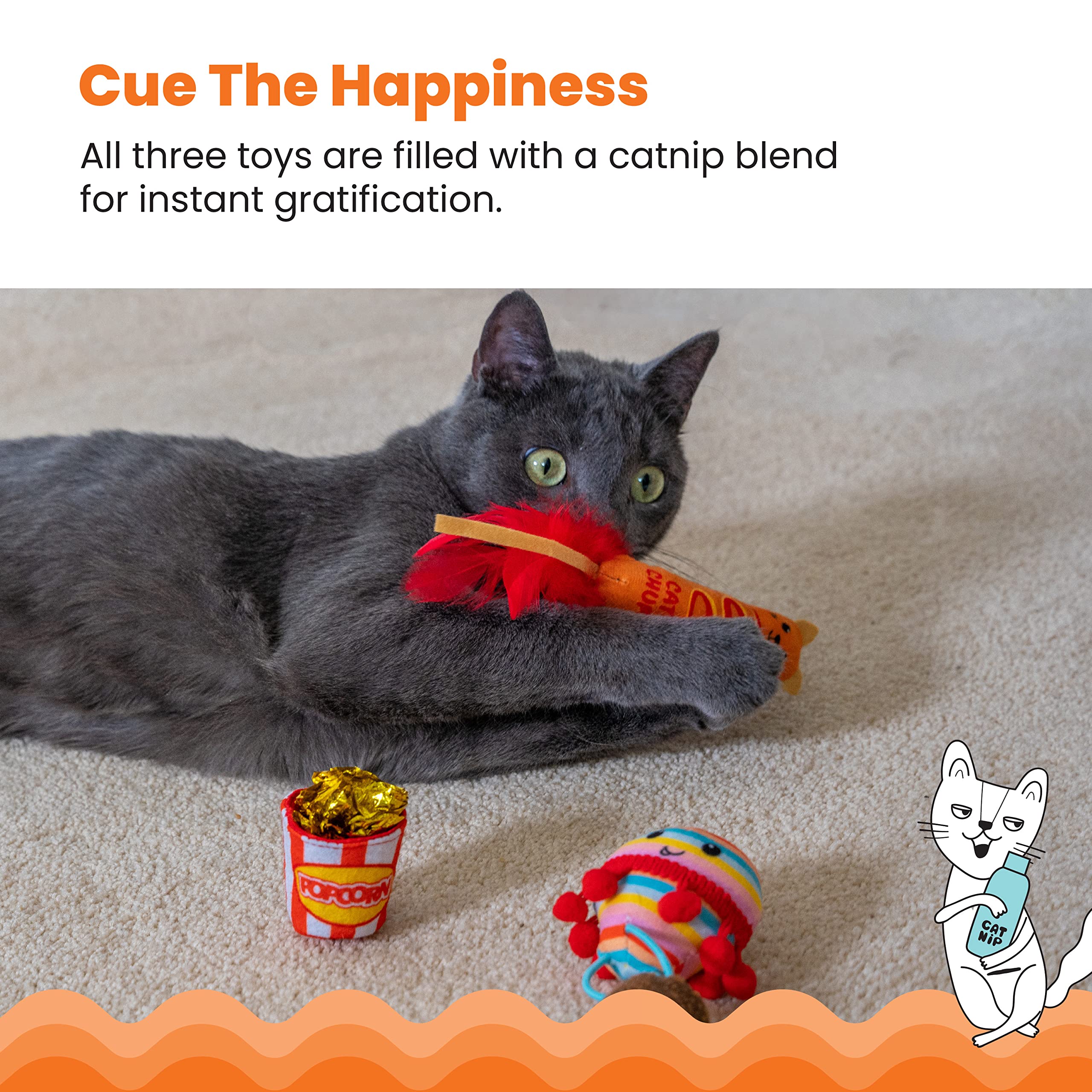 Catstages Pawrty Interactive Plush Catnip Cat Toys - 3 Pack