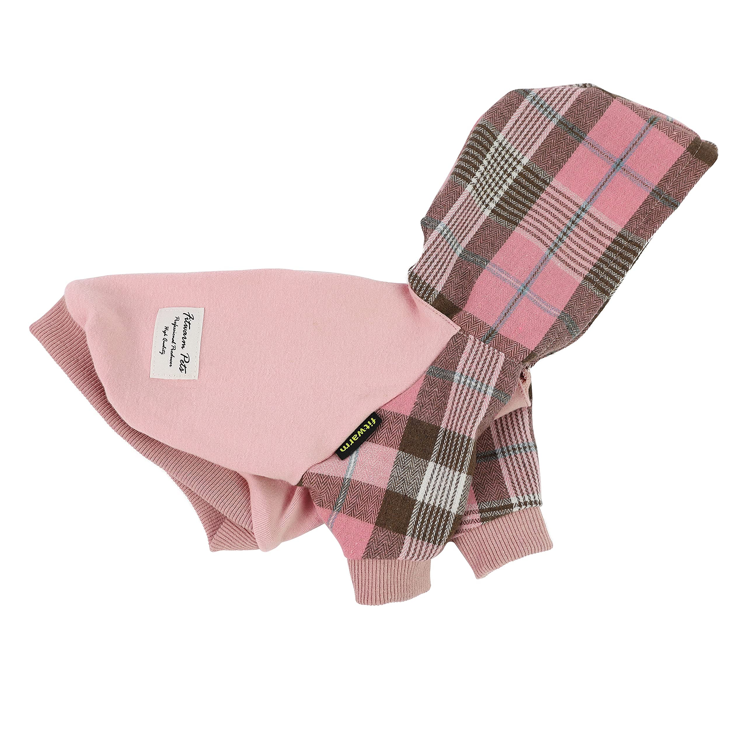 Fitwarm 100% Cotton Girl Plaid Dog Clothes Lightweight Puppy Hoodie Pet Sweatshirt Doggie Hooded Outfits Cat Apparel Pink Xx-Lar