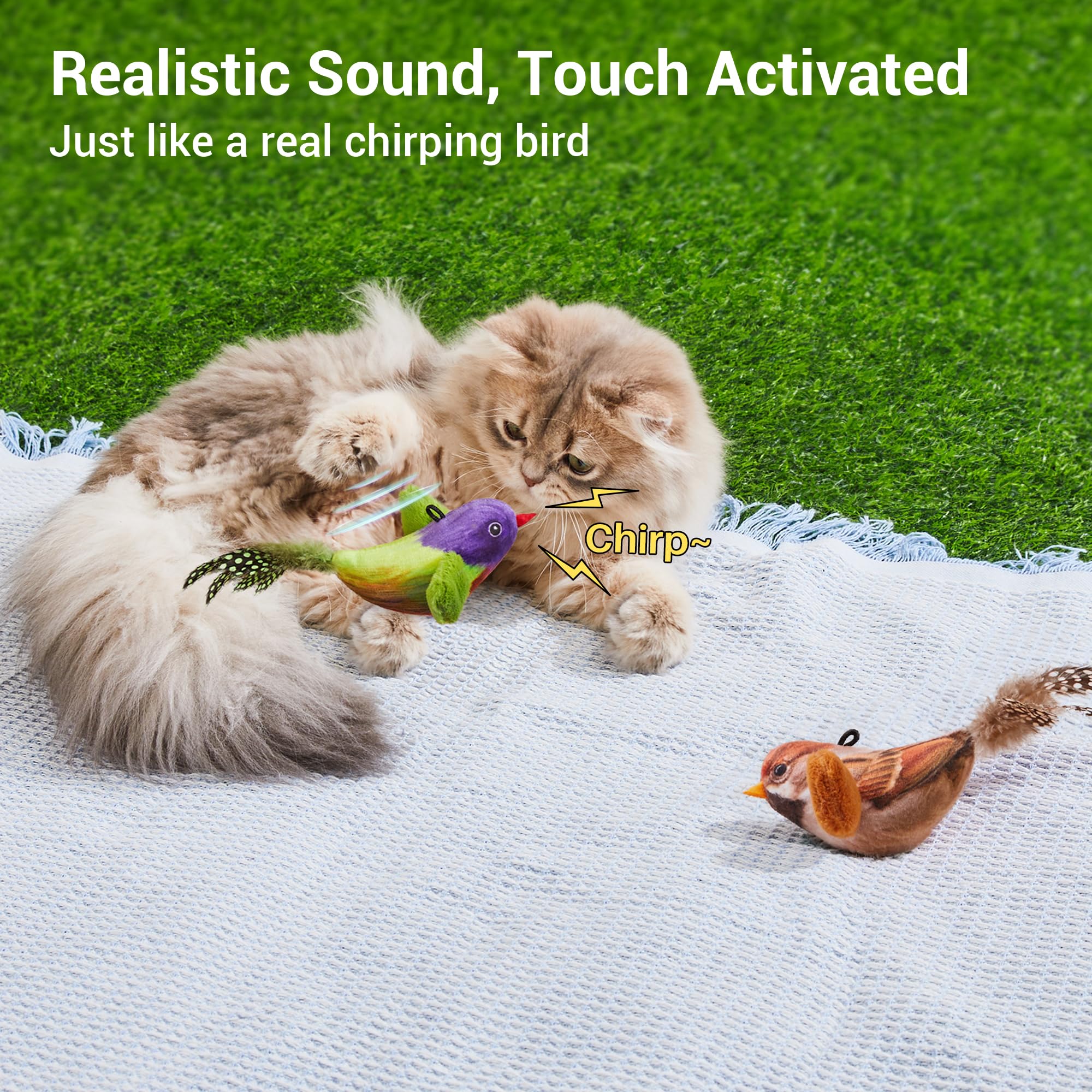 Potaroma Chirping Bird Cat Toys Pack Of 2 Catnip Silvervine, Interactive Lifelike Tweets, Kitty Kitten Indoor Cat Kicker Exercis