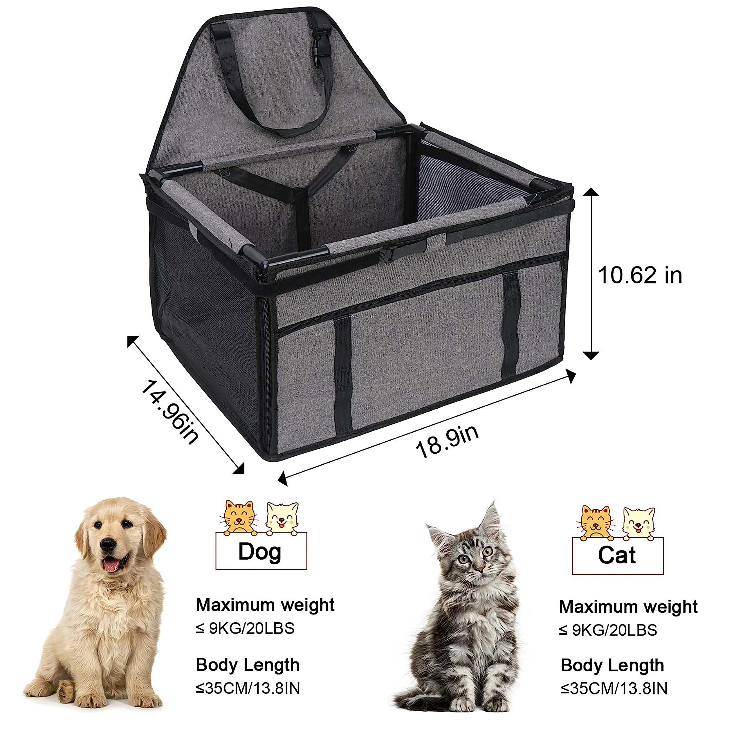 Genorth Dog Car Seats For Small And Medium Dogs,Portable Puppy/Pet Car Booster Seat With Clip-On Leash And Mesh Window For Pet Up To 20 Lbs