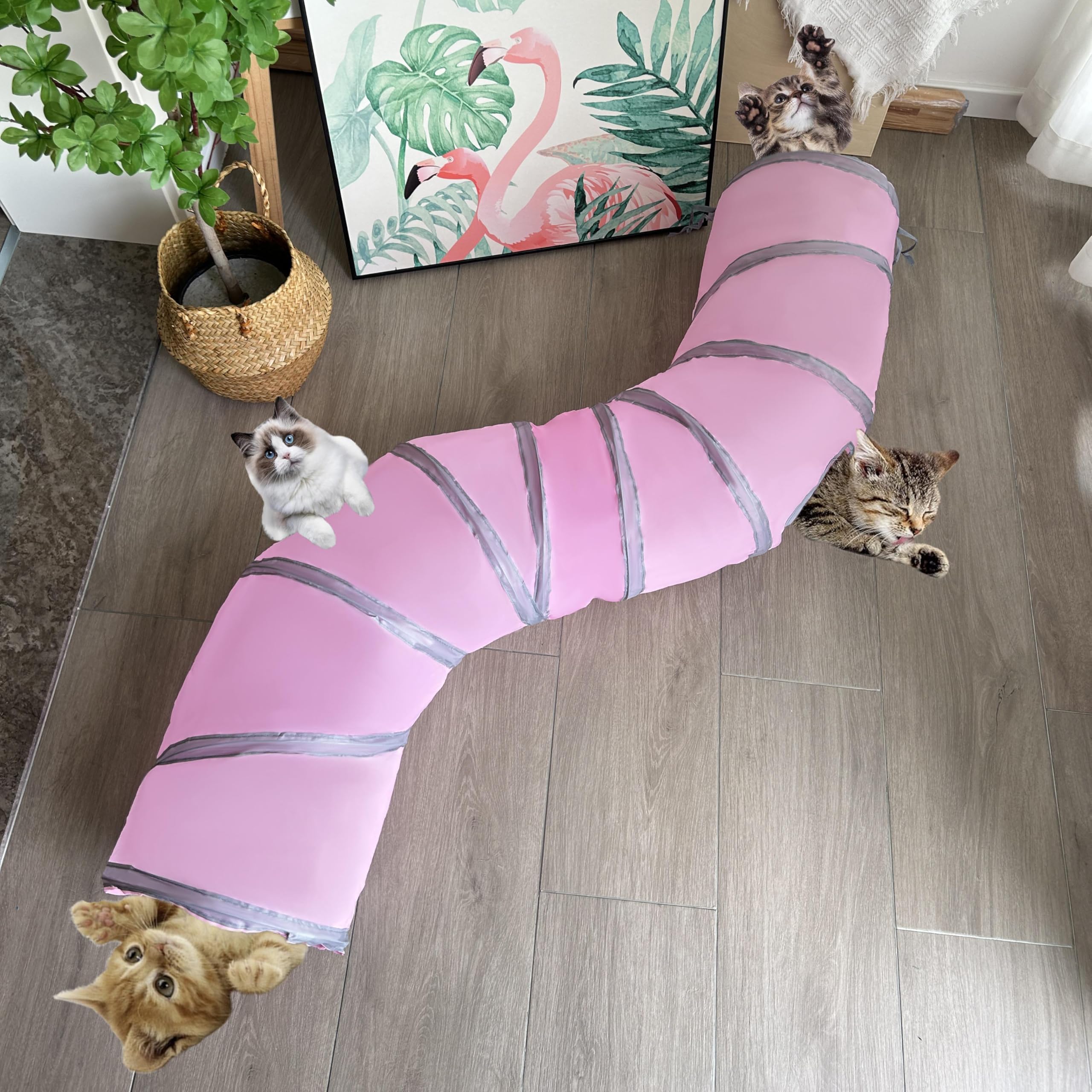 Mabaytir Collapsible Cat Tunnel For Indoor Cats 2 Way Pink, Portable Play Tube With Peepholes, Perfect For Kittens, Rabbit & Sma