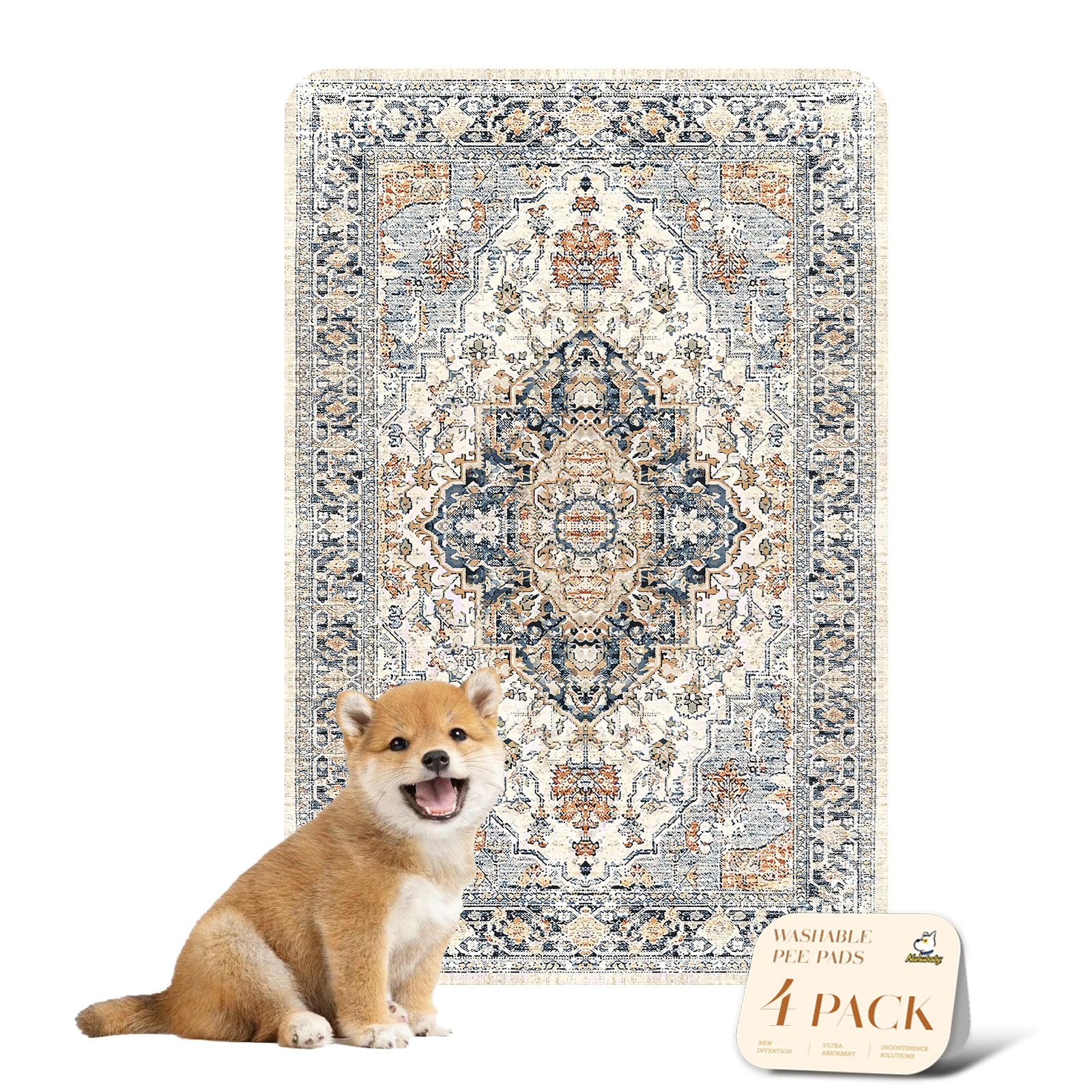 Nunubaby 4Pack Washable Pee Pads For Dogs, Stylish, Non-Slip And Leak-Proof Pee Pads. Reusable Potty Pads For Dogs For Crates An