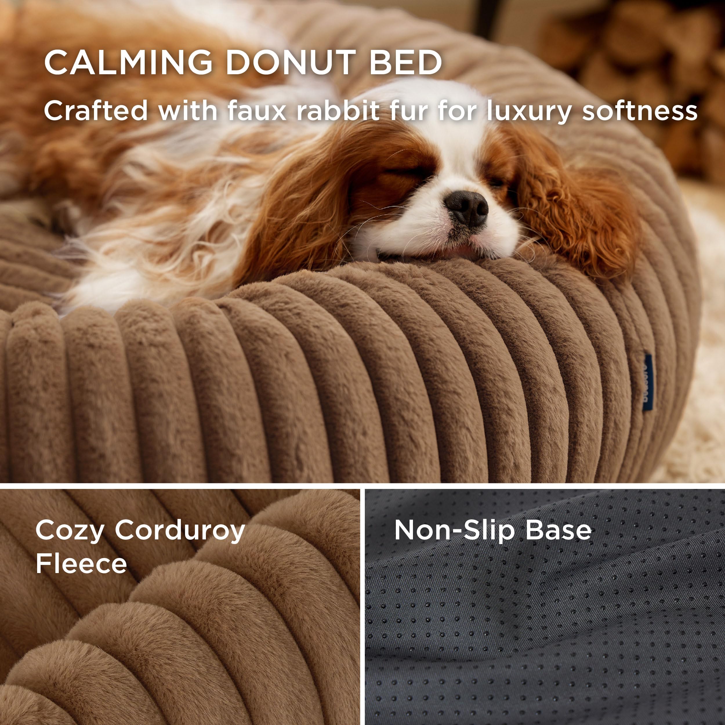 Bedsure Cat Beds For Indoor Cats - Donut Dog Beds For Small Dogs With Corduroy Fleece & Anti Slip Bottom, Faux Fur Pet Beds With