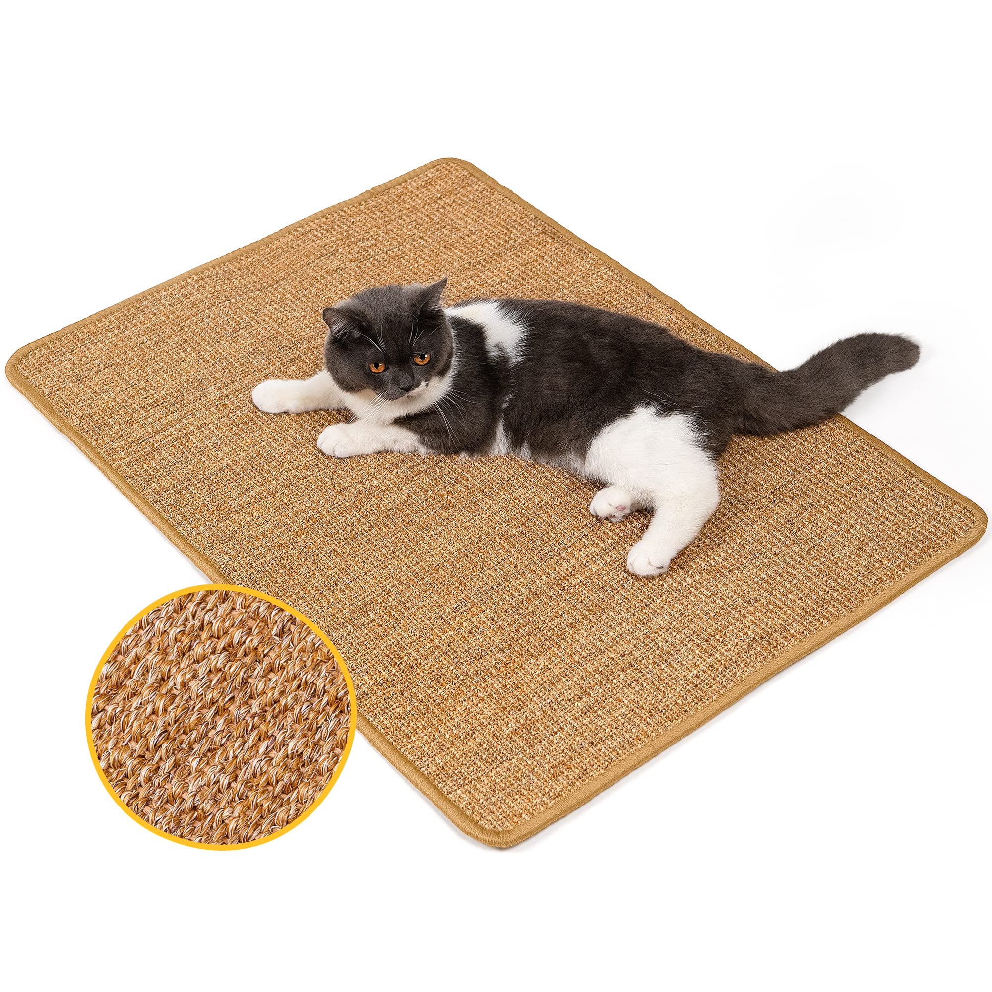 Conlun Cat Scratcher Mat,Natural Sisal Cat Scratch Pad with Hook&Loop Tape,Horizontal Floor Kitten Scratching Pads Rug for Indoo